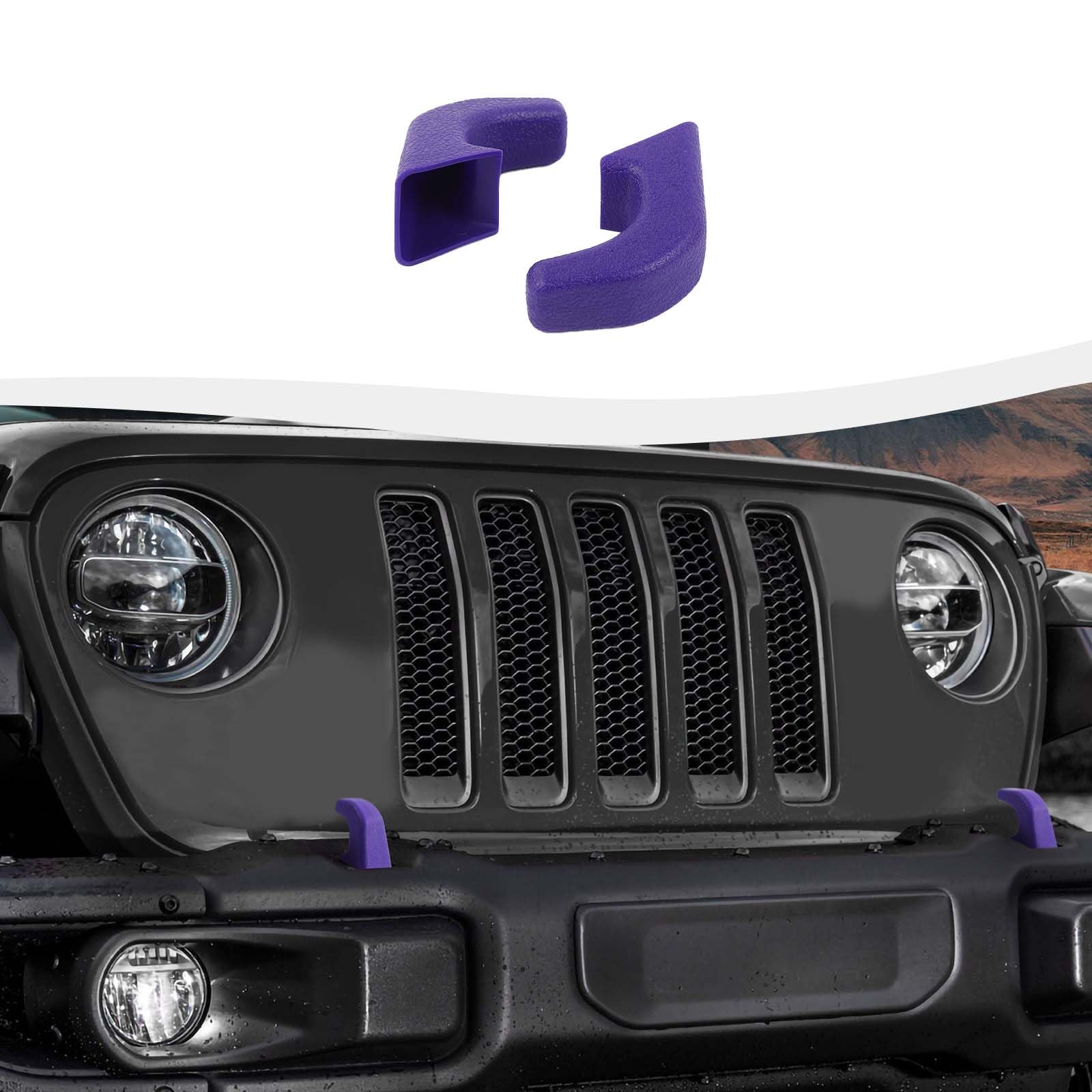 2Pcs Purple Bumper Tow Hook Covers Compatible with 2007-2018 Jeep Wrangler JK/JKU & 2018-2025 JL/JLU/Gladiator JT - Durable Exterior Accessories for Off-Road Protection & Style Enhancement