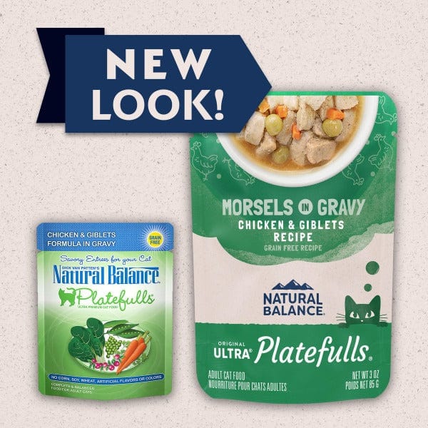 Natural Balance Platefulls Chicken & Giblets Recipe Morsels in Gravy Cat Food Pouch - Grain-Free Wet Cat Food for Adult Cats - Perfect for Mealtime & Special Treats