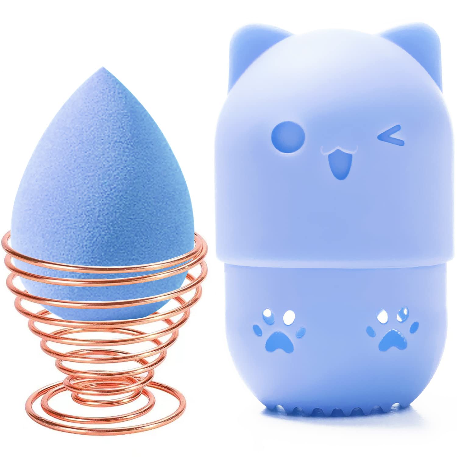 Premium Makeup Sponge Holder & Blender Travel Case - Beauty Sponge Drying Stand with Storage Container | Portable Cosmetic Organizer for Home & Travel (Blue & Green)