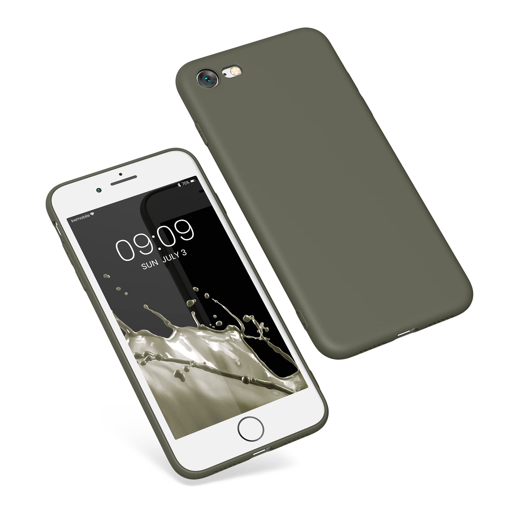 kwmobile Slim TPU Case Compatible with Apple iPhone SE 2022/2020, iPhone 8 & 7 - Protective Soft Matte Cover in Olive Green | Perfect for Everyday Use, Work & Travel