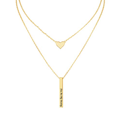 Layered Heart Bar Necklace-Gold