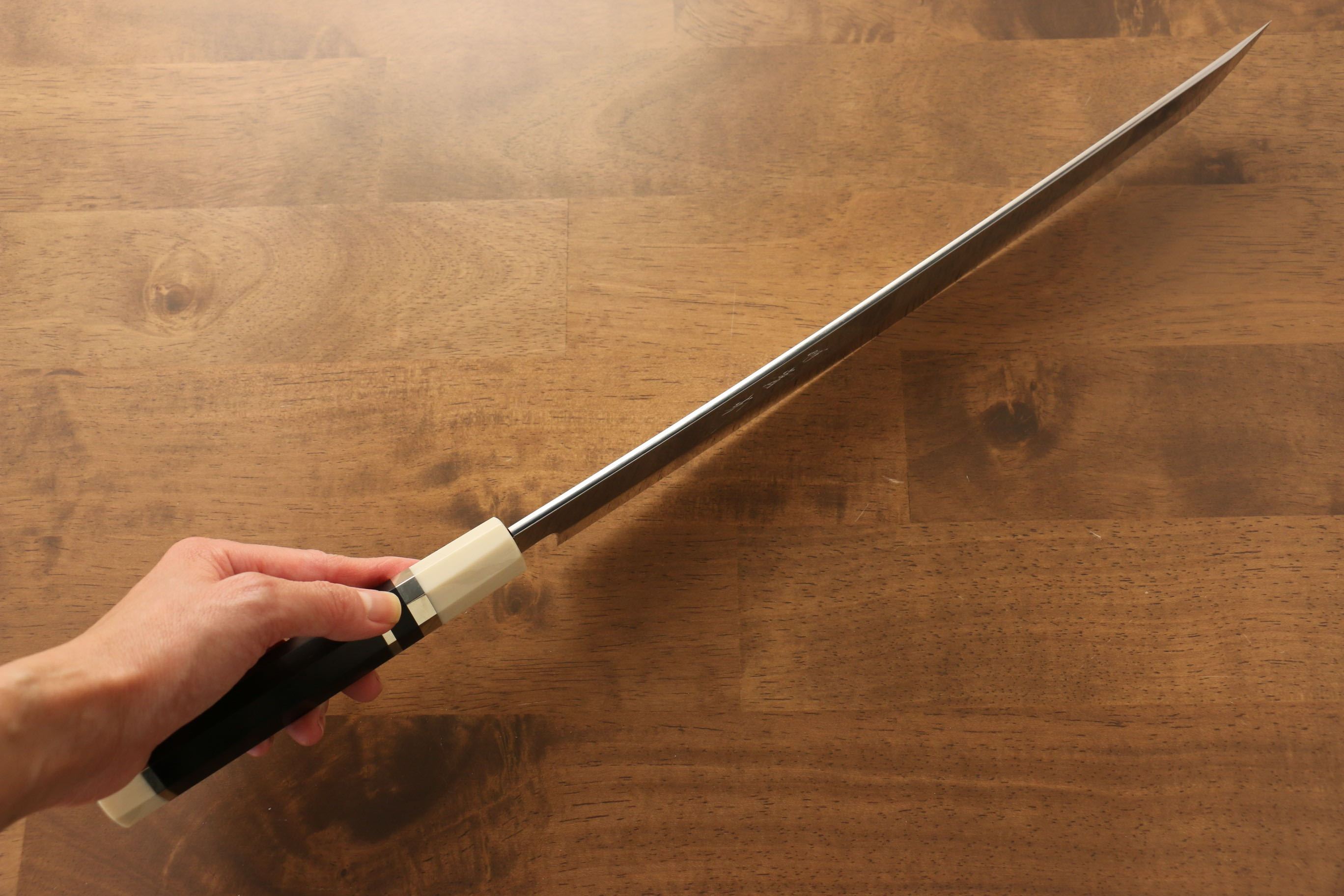 Premium Jikko Silver Steel No.3 Sakimaru Yanagiba 330mm Japanese Sushi Knife - Ebony Wood Handle with Decorative Ring - Perfect for Sushi Chefs & Professional Kitchen Use