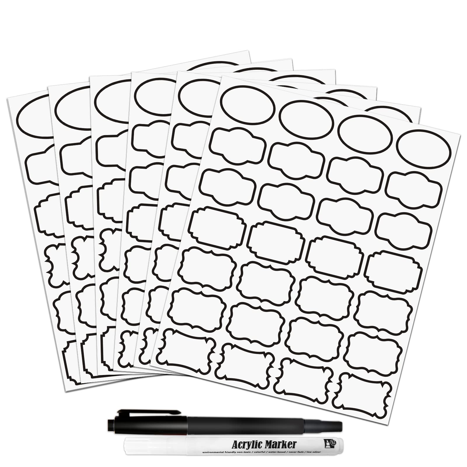 138 Clear Waterproof Removable Write-on Sticker Labels with Black Border for Kitchen Pantry Organization - Spice Jars, Condiment Containers, Flour & Sugar Canisters - Includes 2 Free Markers (Perfect for Home Kitchen Storage & Meal Prep)