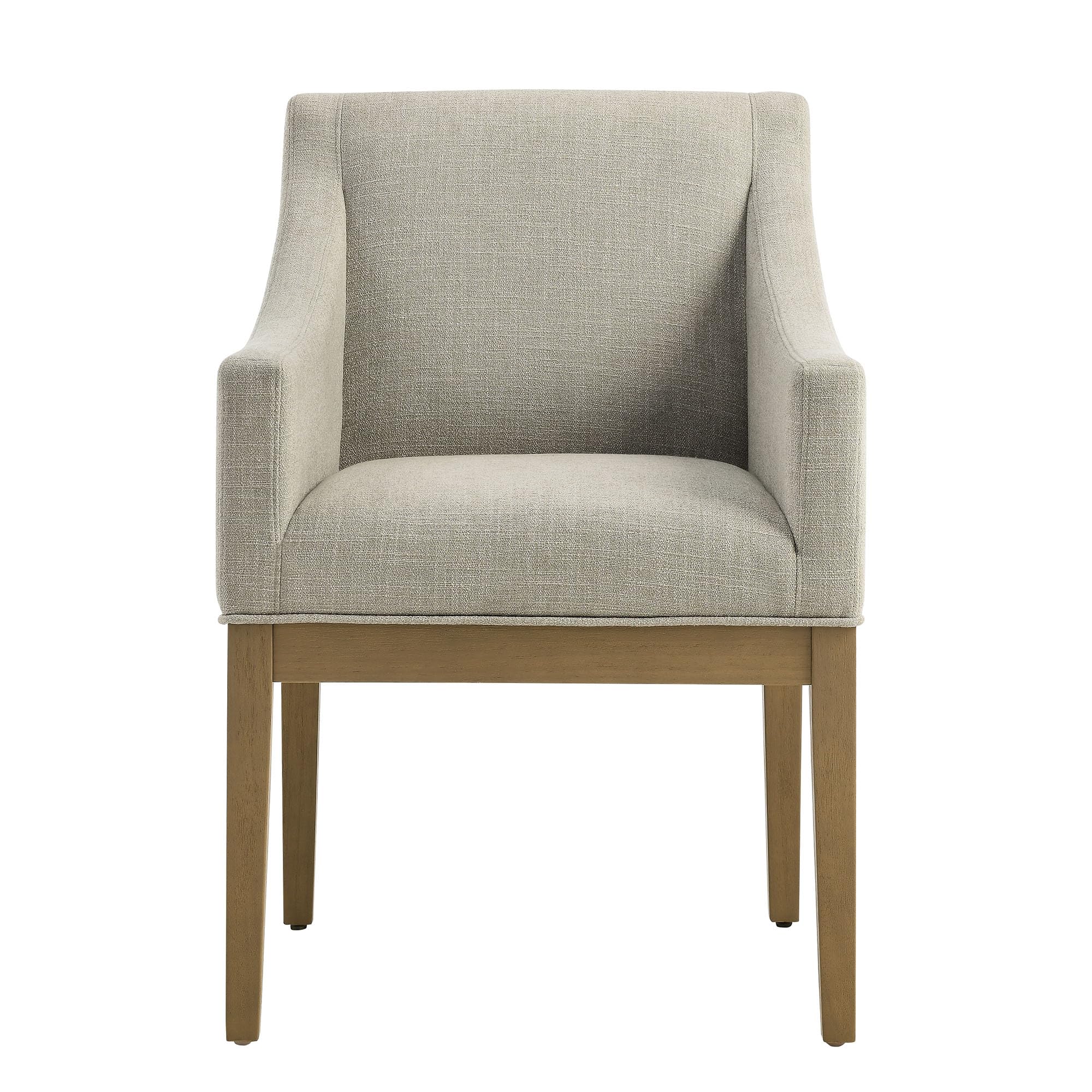 Modway Alton Upholstered Dining Chair with Arms in Linen Natural – Mid Century Modern Padded Kitchen Chair with Wood Legs – Fabric Accent Chair for Dining Room, Living Room & Office