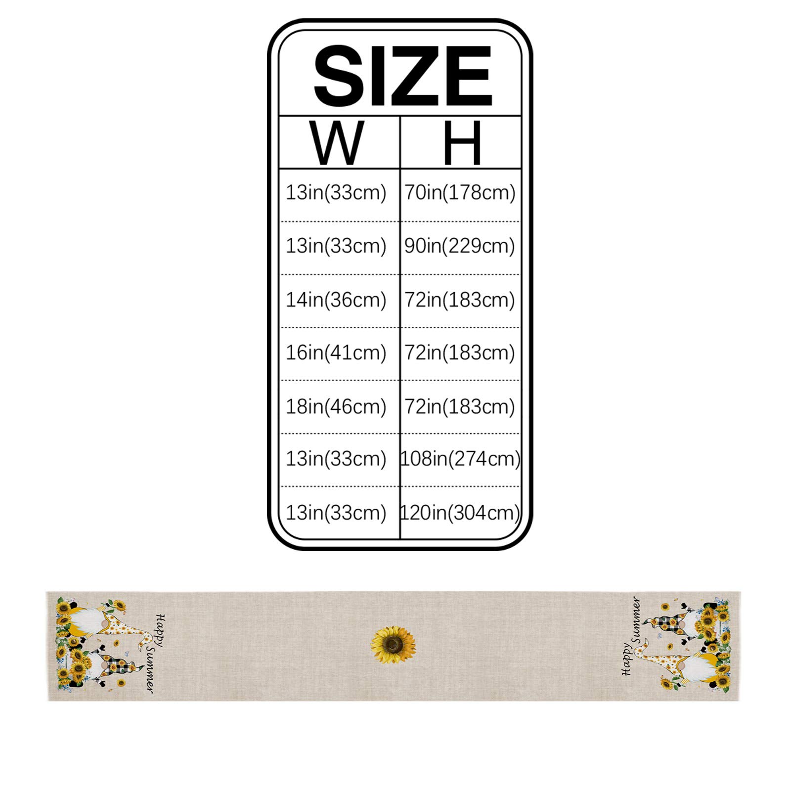 Sunflower Gnomes Hello Summer Table Runner - 108 Inch Long Farmhouse Burlap Dining Tablecloth for Coffee Table, Kitchen Island, Party Decor - Rustic Nature Home Decor - Perfect for Summer Gatherings, Picnics, and Farmhouse Themed Events (13