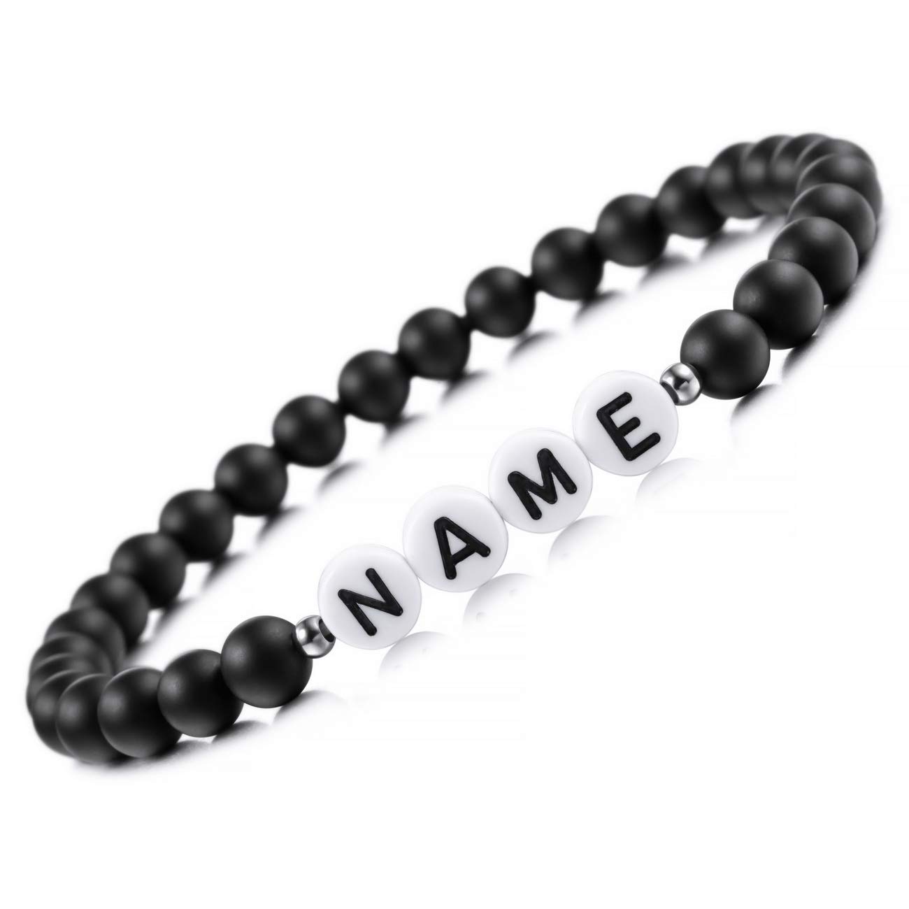 Personalized Initial Bracelet for Couples - Custom Engraved Letter Name Bracelet for Boyfriend, Girlfriend, Men & Women - Handmade Black Natural Agate Ankle Bracelet - Unique Friendship Gift for Anniversary, Valentine's Day & Special Occasions