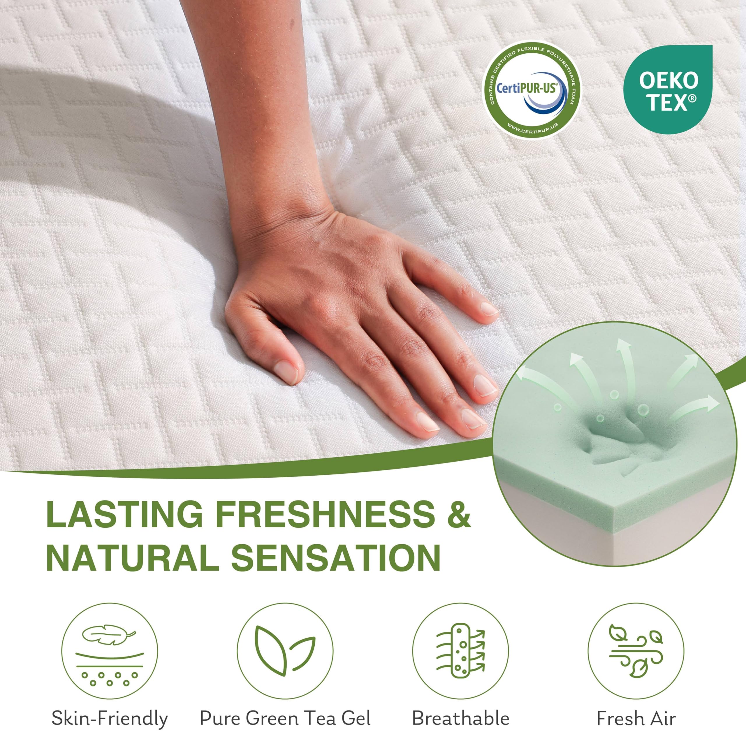12 Inch Twin Size Memory Foam Mattress in a Box - Cooling Green Tea Gel Infused, Medium Firm Support for Pressure Relief, CertiPUR-US Certified (75
