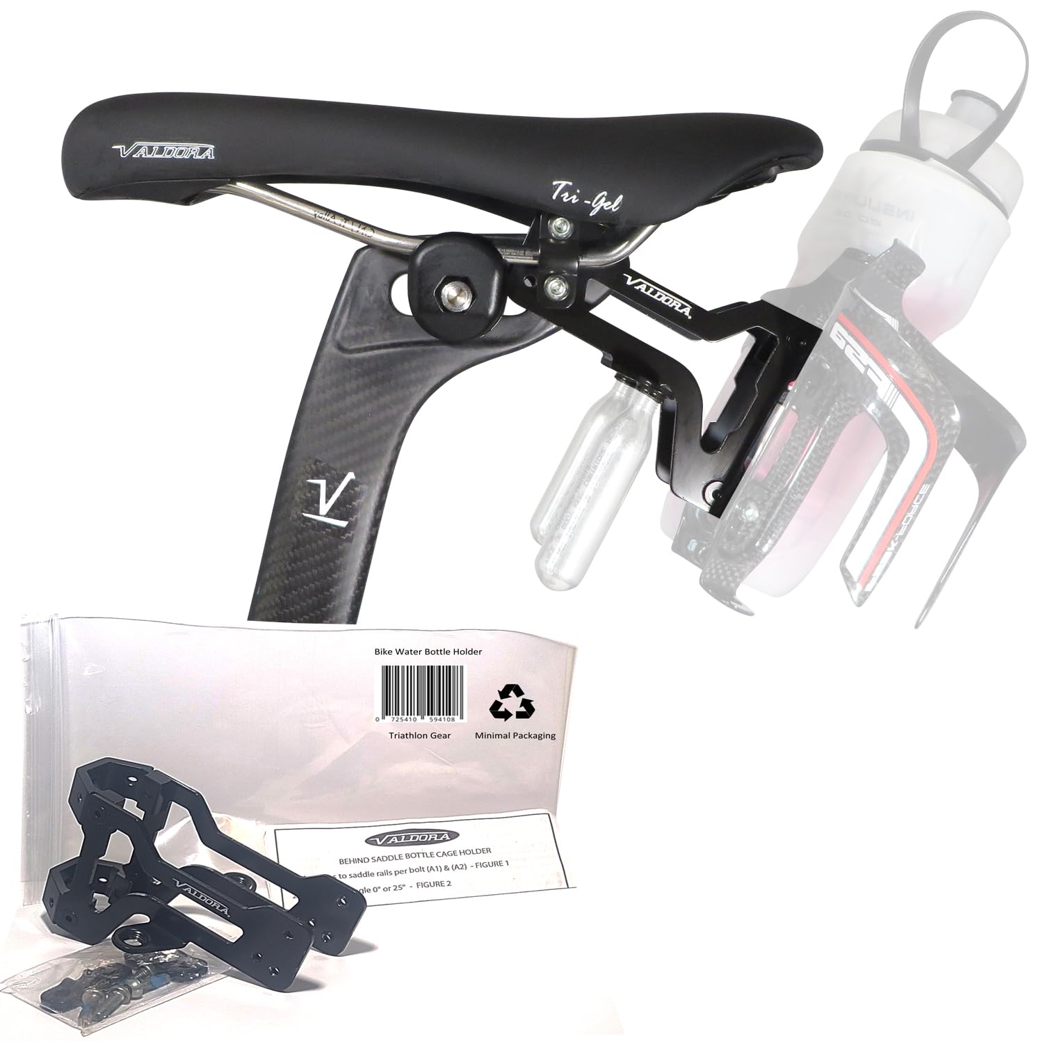 Triathlon Bike Water Bottle Holder - Under Saddle & Behind Seat Dual Mount Bicycle Bottle Cage - Perfect for Road Bikes, Mountain Bikes & Cycling Competitions