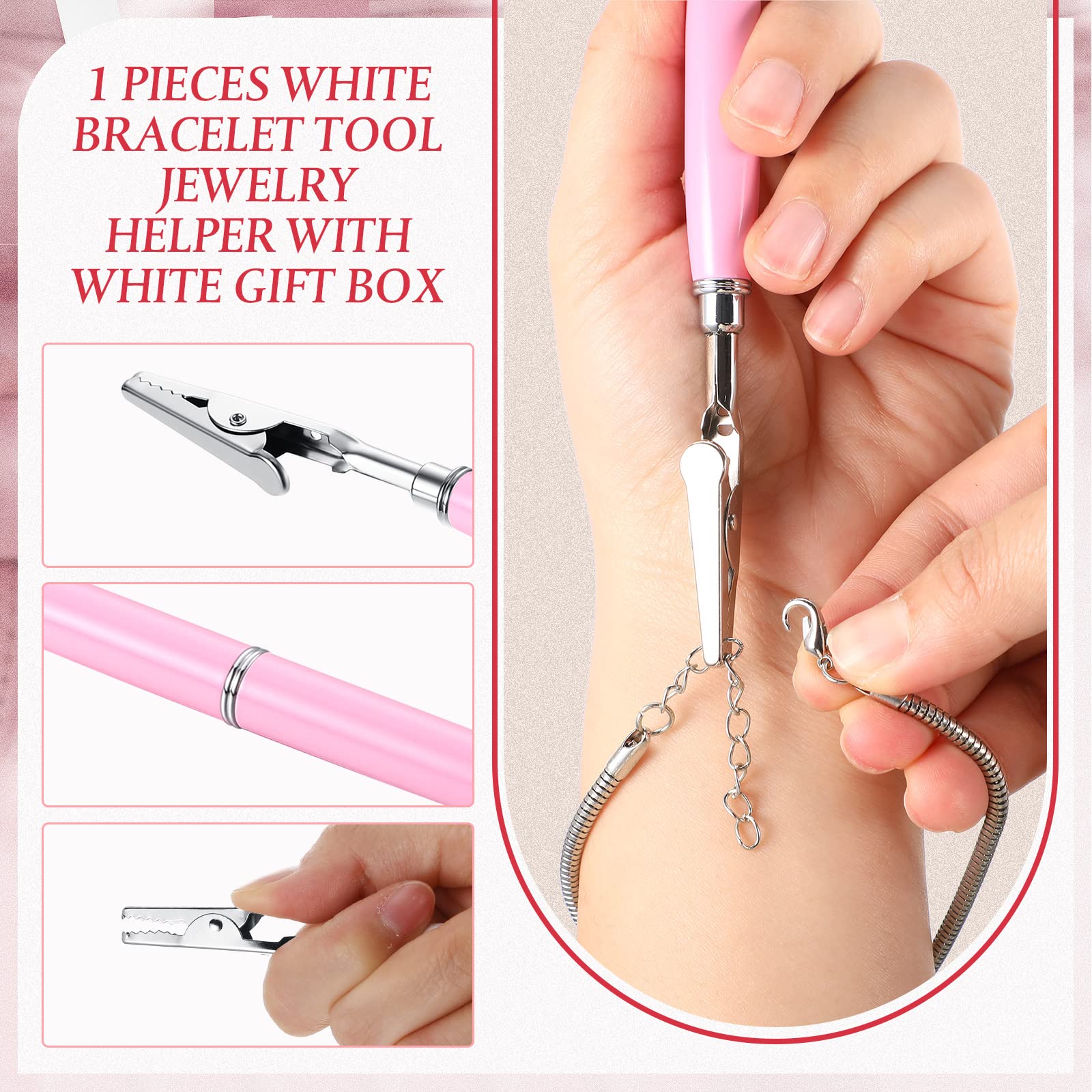 Pink Bracelet Helper Tool - 6.9 Inch Jewelry Fastening Aid for Women | Watch Clasp Assistant with Gift Box | Perfect for Solo Bracelet Wearing & Jewelry Gifting