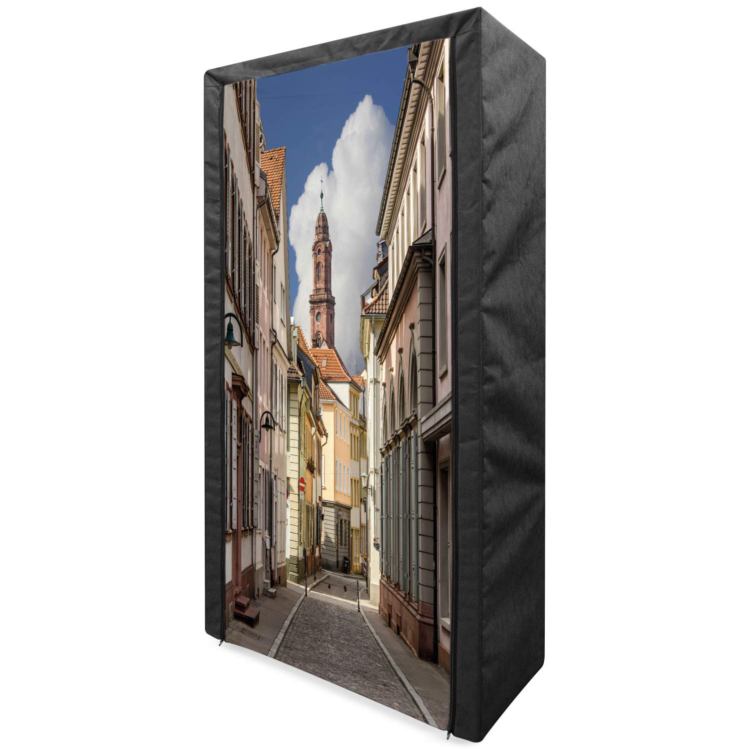 Ambesonne European Portable Fabric Wardrobe with Heidelberg Old City Streets Design - 33.5
