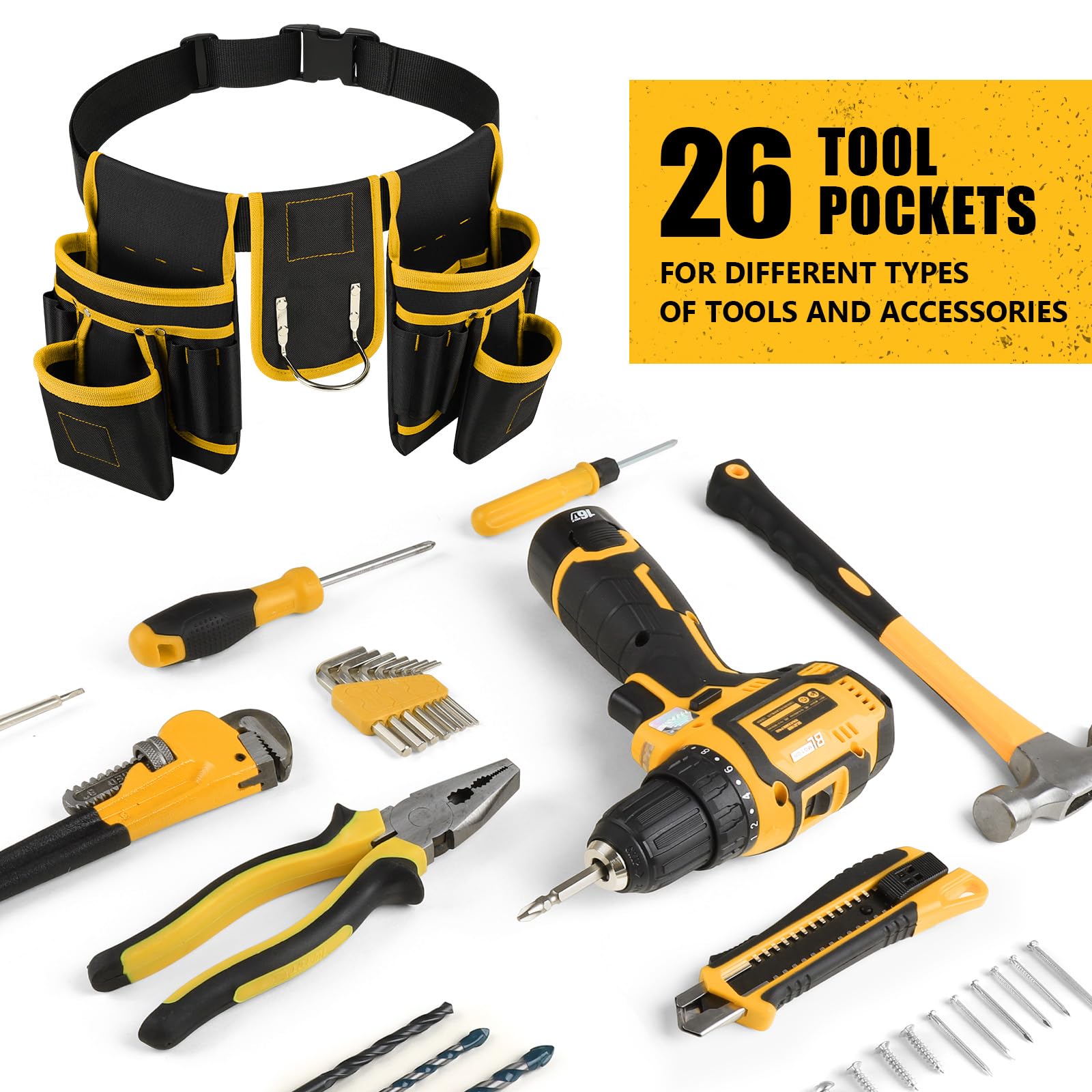 Heavy Duty Magnetic Tool Belt for Men - 26 Pockets Adjustable Waist Holder with Detachable Magnet Holster | Ideal for Handyman, Contractor, Mechanic, Plumber & Roofer | Perfect Workshop, Construction Site & DIY Projects Gift for Dad