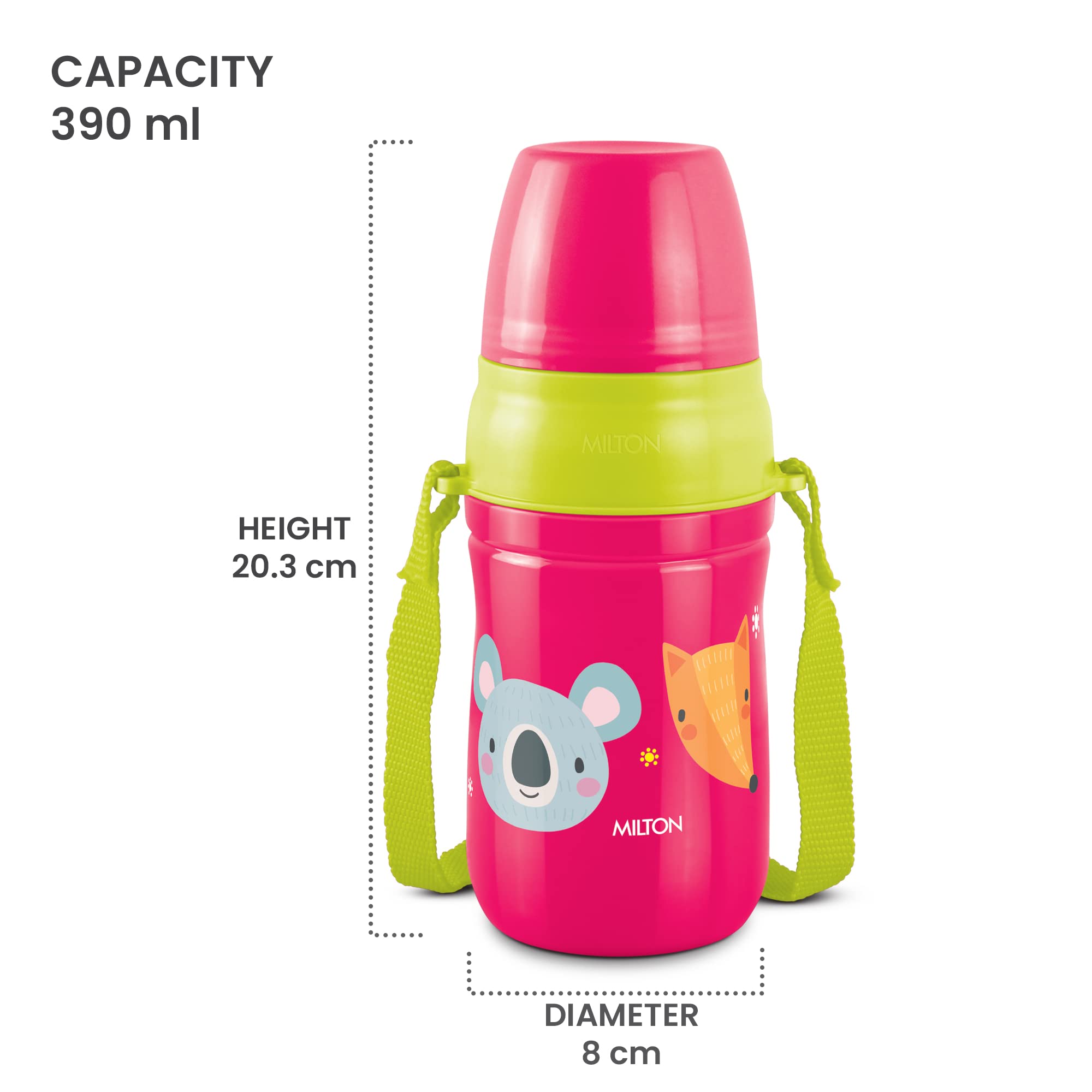 Milton Kool Cheer 400 Kids Insulated Water Bottle with Straw - 390ml, BPA Free, Leak Proof, Food Grade Plastic - Perfect for School, Picnics, Sports & Outdoor Activities (Red)