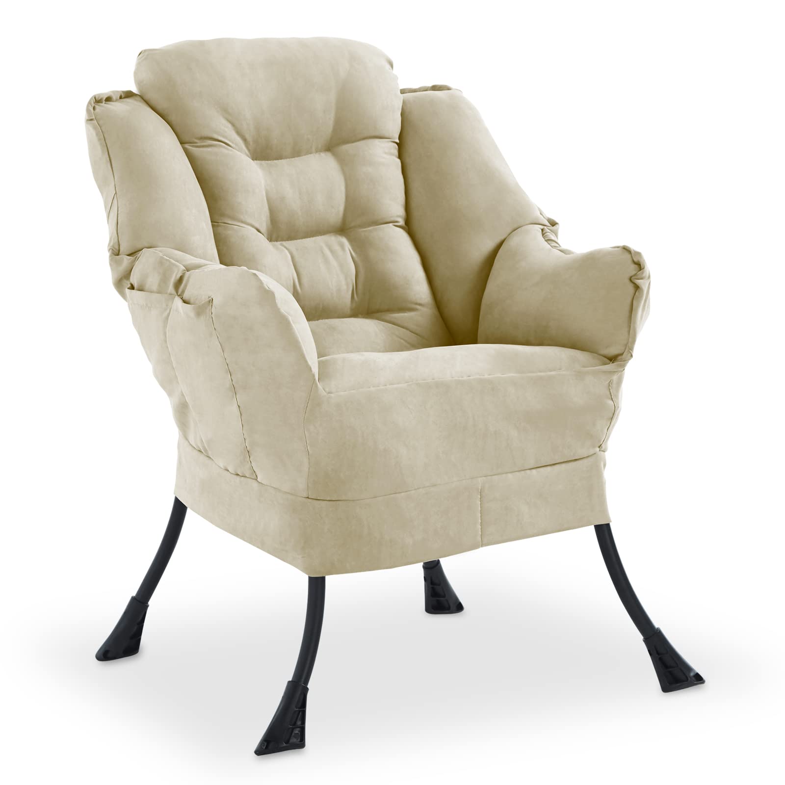Comfortable Upholstered Accent Chair with Side Pocket & Sturdy Metal Legs - High-Density Foam Single Sofa Chair for Living Room, Bedroom, or Office (Beige) - Perfect for Relaxing, Reading, or Working from Home