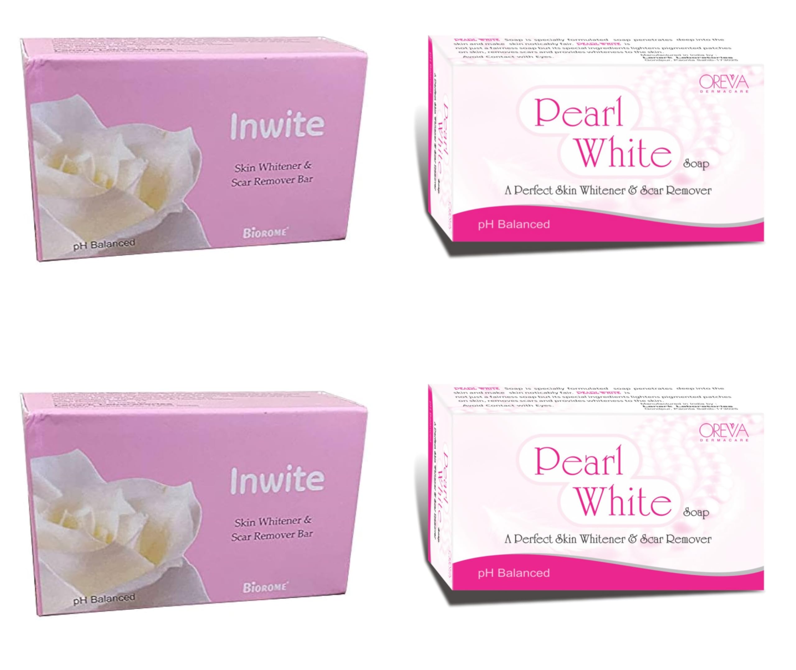LYUD Pearl White Soap & Inwite Soap Bundle (2+2 Pack) - Skin Brightening, Scar Removal Soap for All Skin Types - 75g Each - Perfect for Daily Glow & Even Skin Tone Care Routine