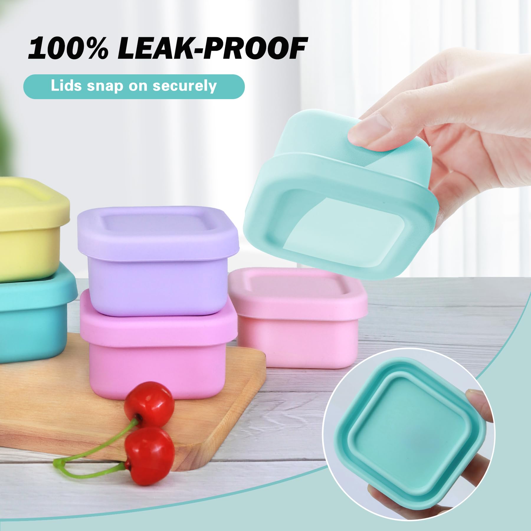 Finorder 6-Pack 100% Silicone Baby Food Storage Containers - 3.5 oz Leakproof & Airtight Snack Cubes - Microwave, Freezer Safe for Infant Puree & Homemade Meals - Perfect for Daycare, Travel & Meal Prep