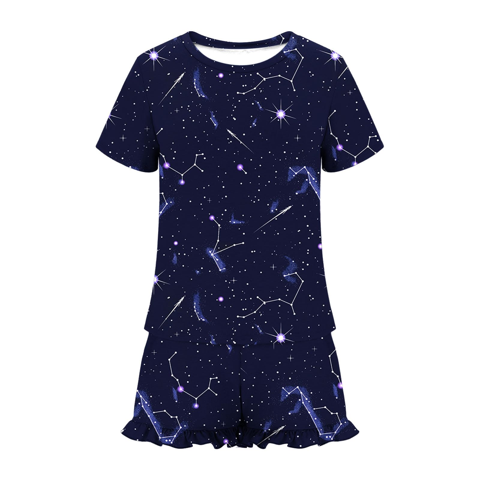 2 Piece Women's Summer Pajama Set - Soft Short Sleeve Top & Drawstring Shorts - Comfortable Sleepwear & Lounge Outfit for Nighttime Relaxation, Vacation, and Home Wear