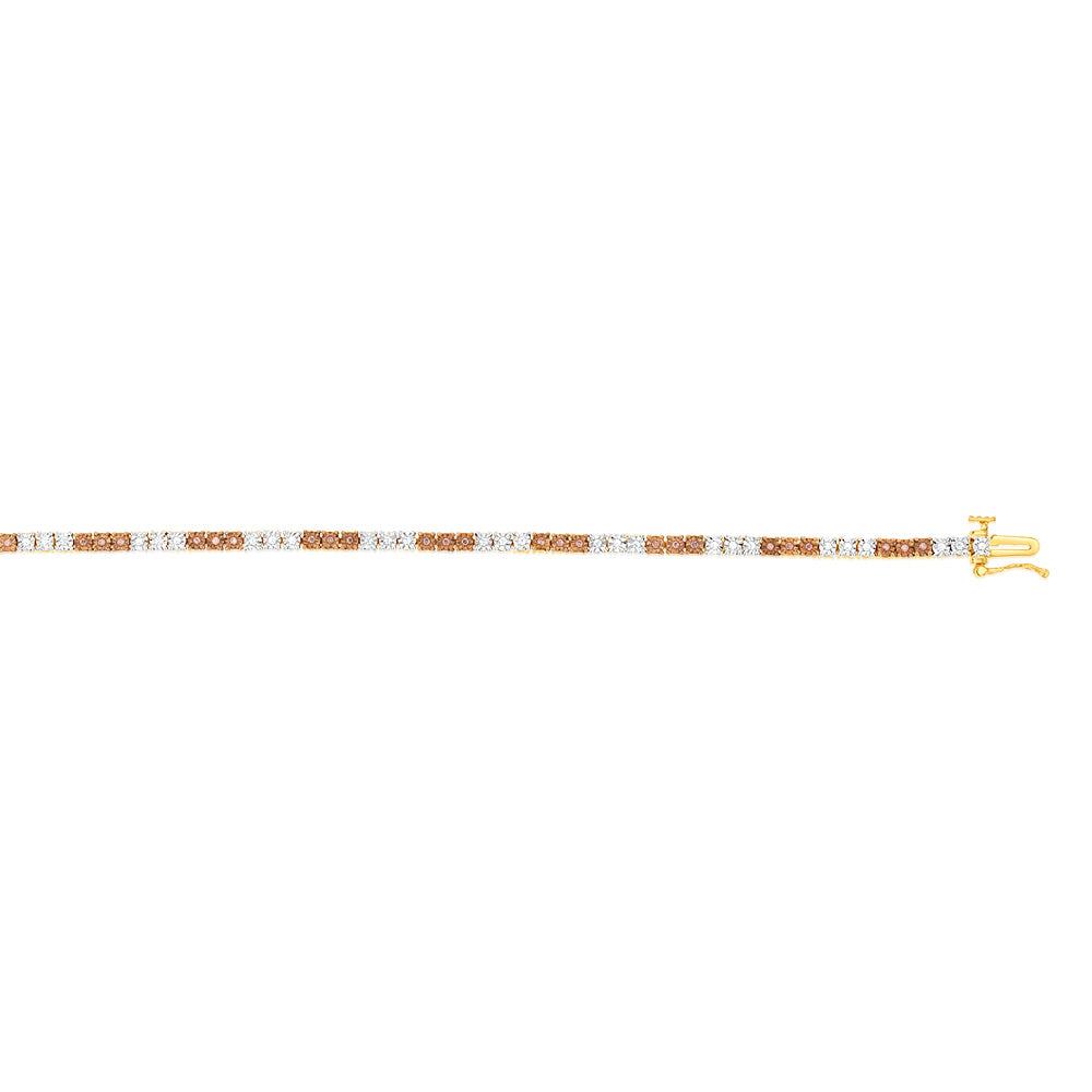 14K Gold Plated Sterling Silver 19cm Diamond Bracelet - 1/4 Carat White & Champagne Diamonds | Elegant Jewelry Gift for Women, Perfect for Weddings, Anniversaries & Special Occasions
