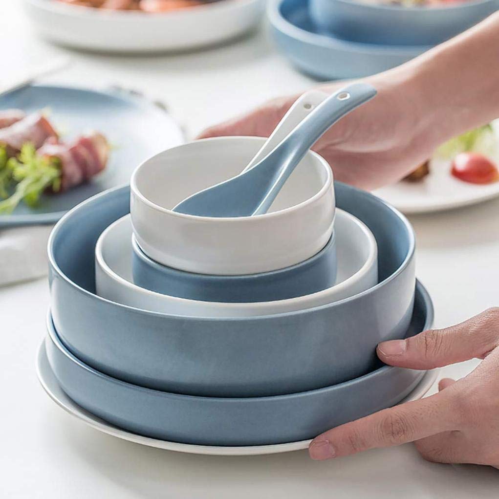 16-Piece White and Blue Ceramic Dinnerware Set - Service for 4 - Elegant Tableware for Everyday Dining, Dinner Parties & Holiday Entertaining
