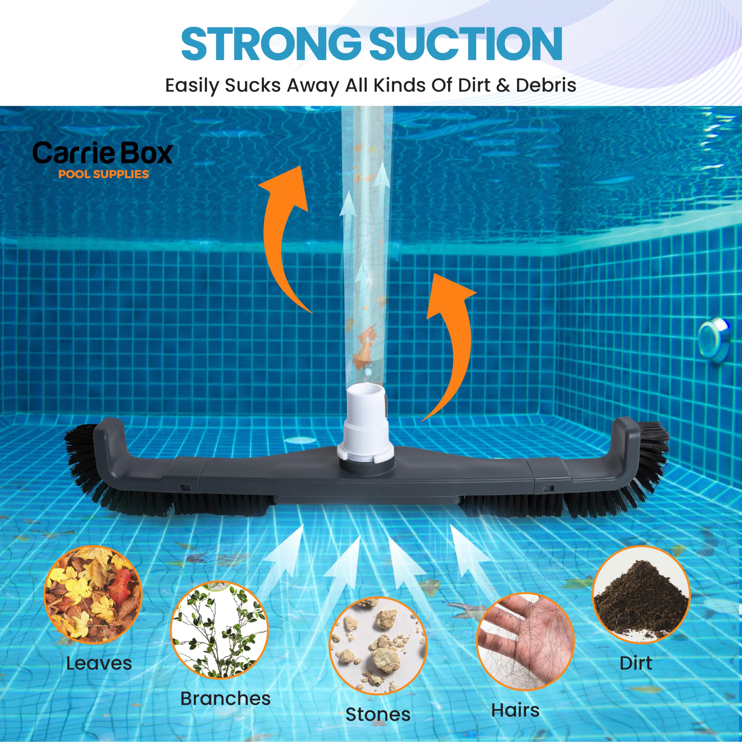 Curved Pool Brush with Vacuum Head – Heavy Duty 20-Inch 2-in-1 Cleaner for Inground & Above Ground Pools | Durable Side & Bottom Bristles with Swivel Hose Connection | Perfect for Concrete, Vinyl & Fiberglass Pool Surfaces