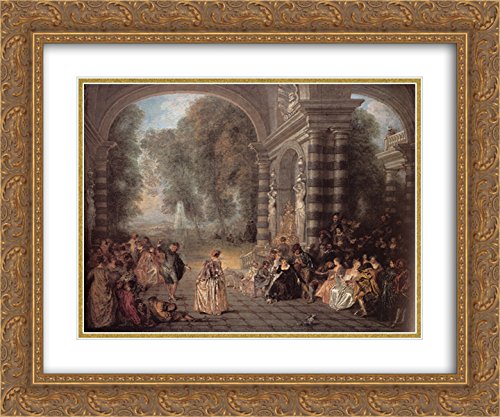 Les Plaisirs Du Bal 24x20 Gold Ornate Frame & Double Matted Museum Art Print by Jean Antoine Watteau - Classic French Rococo Painting for Living Room, Bedroom & Office Decor