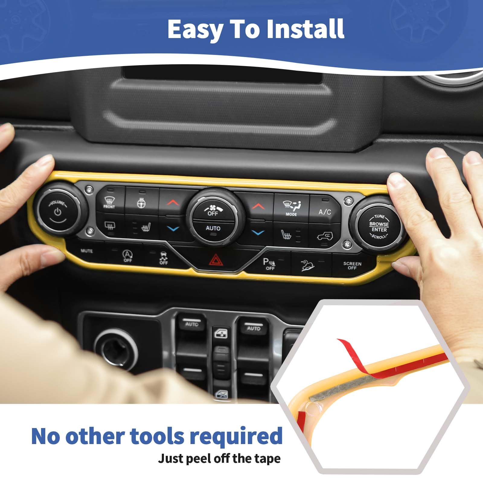 RT-TCZ Yellow AC Switch Cover Trim Frame for Jeep Wrangler JL JLU & Gladiator JT (2018-2023) - Durable Interior Accessories | Perfect for Dash Customization & Off-Road Adventures