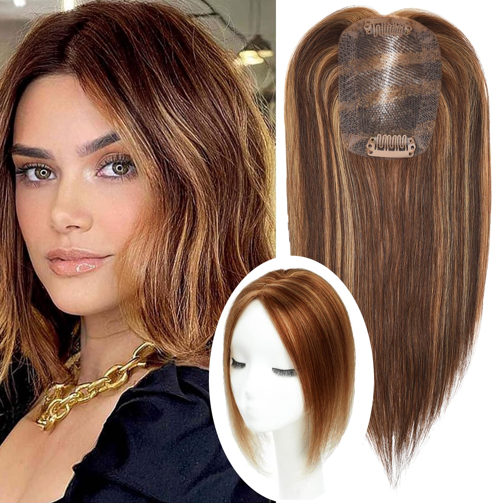 Premium JGS1996 Human Hair Toppers for Women – 150% Density Handmade Lace Base Remy Hair Wig Topper for Thinning Hair – No Bangs Clip-In Hair Extensions – Perfect for Daily Wear, Special Occasions & Hair Volume Enhancement