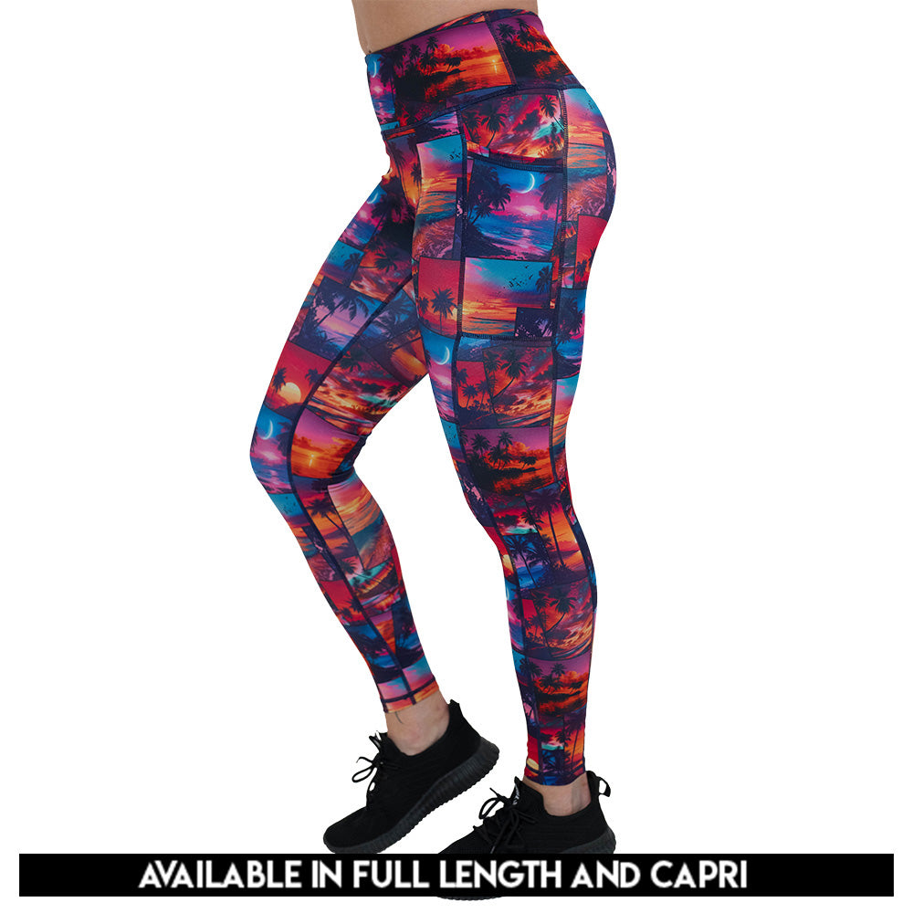Sunset Snapshot High Waist Yoga Leggings - Women's Printed Workout Pants for Running, Gym & Lounge - Soft Stretchy Comfort