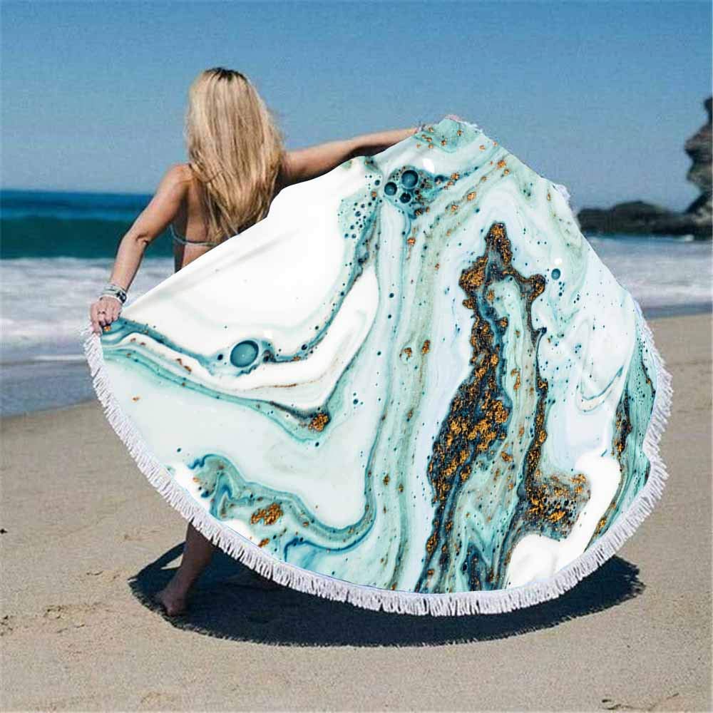 Premium Quick-Dry Round Beach Towel 60x60 Inch - Eastern Style Marbled Paper Design, Microfiber Luxury Towel for Women & Kids - Perfect for Pool, Yoga, Picnics and Summer Travel