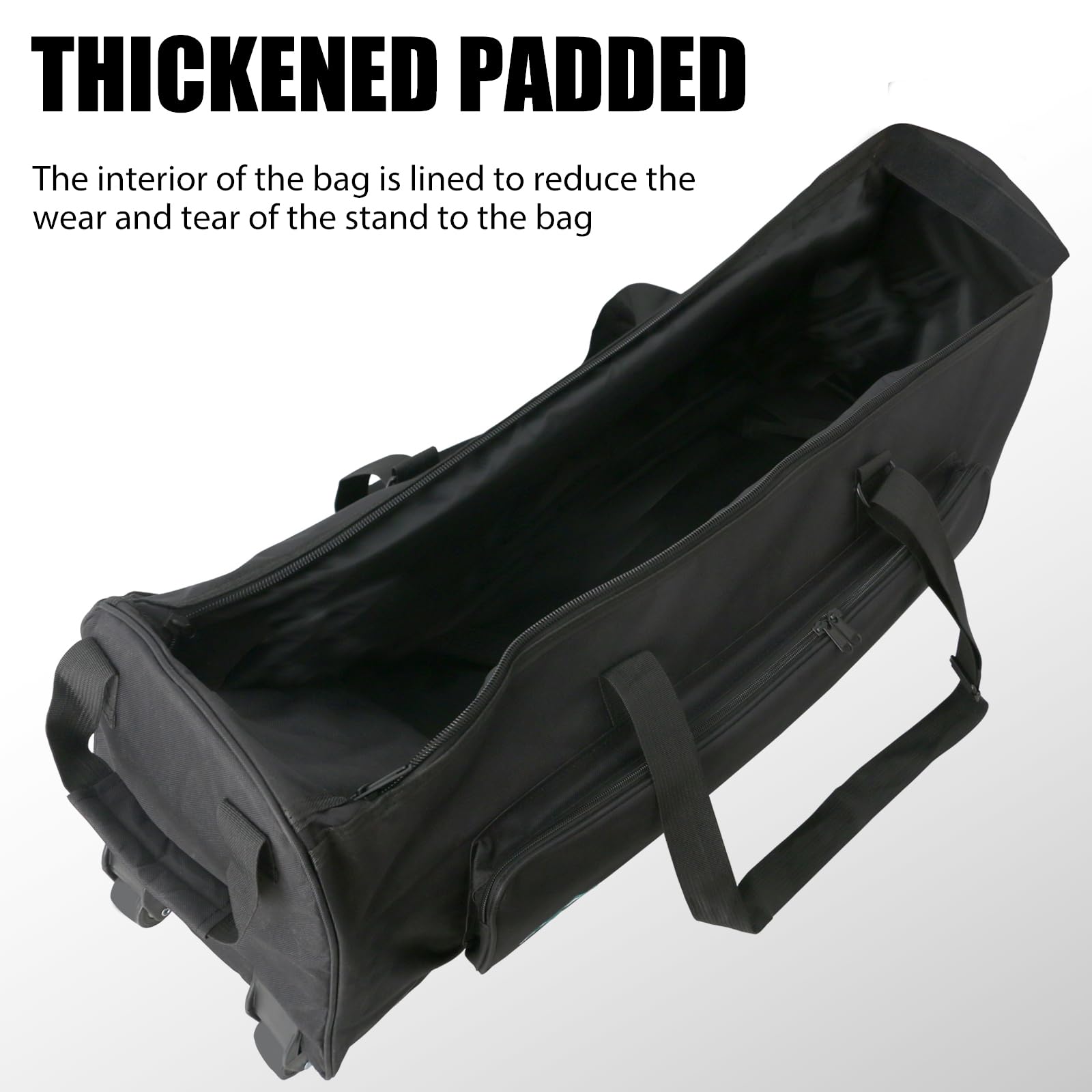 EASTROCK Heavy Duty Rolling Drum Hardware Bag with Wheels - Durable Drum Set Carry Case for Cymbals, Stands & Accessories (Black) - Perfect for Gigging Musicians & Drummers On The Go