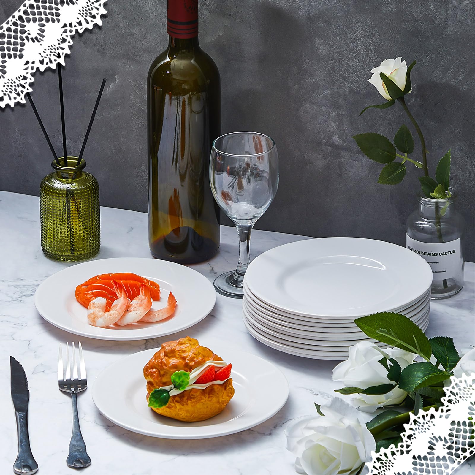 Hushee 24 Pack White Dessert Plates & Salad Dishes Set - 7 Inch Round Small Dinner Plates for Snacks, Appetizers, Party Serving - Perfect for Weddings, Picnics, and Family Gatherings
