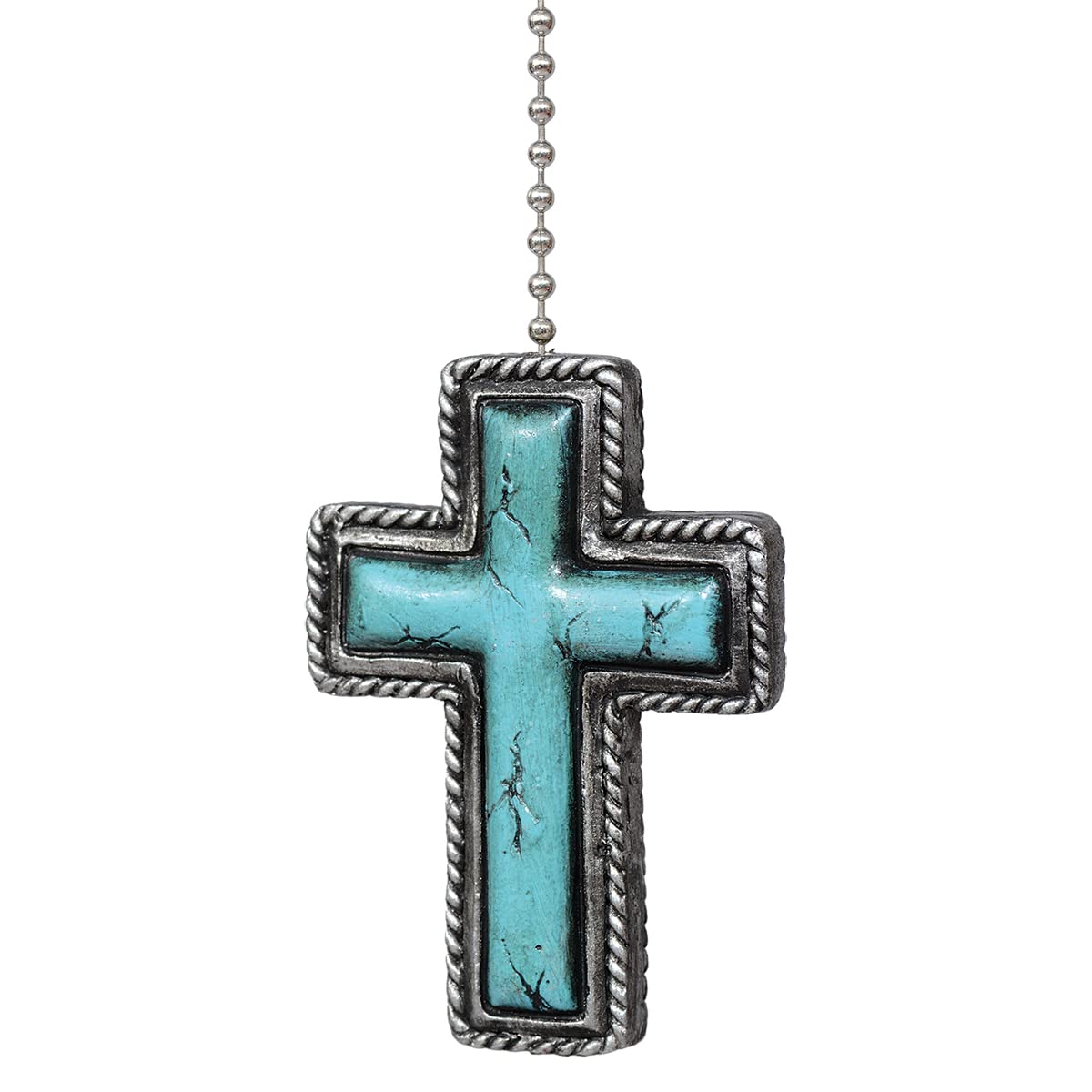 BLACK FOREST DECOR Turquoise Cross Fan Pull - Vintage Style Ceiling Fan Chain Pull for Home Decor, Kitchen, Bedroom & Bathroom Lighting Fixtures