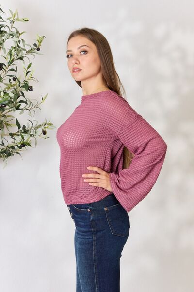 Culture Code Women's Full Size Waffle Knit Round Neck Long Sleeve Blouse - Soft Casual Shirt for Work, Date Night & Fall Layering