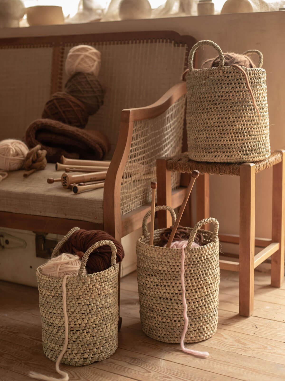 Open Weave Nesting Baskets Set - 3-Piece Natural Woven Storage Bins for Home Organization | Perfect for Shelves, Closet, Nursery & Laundry Room Decor