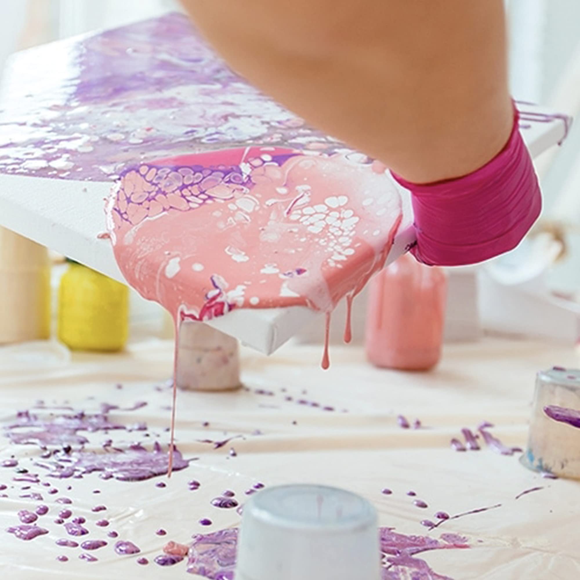 Floetrol Acrylic Paint Pouring Medium Additive - 20 Disposable Mixing Cups & 20 Wooden Stir Sticks for Fluid Art, DIY Crafts, and Home Decor Projects