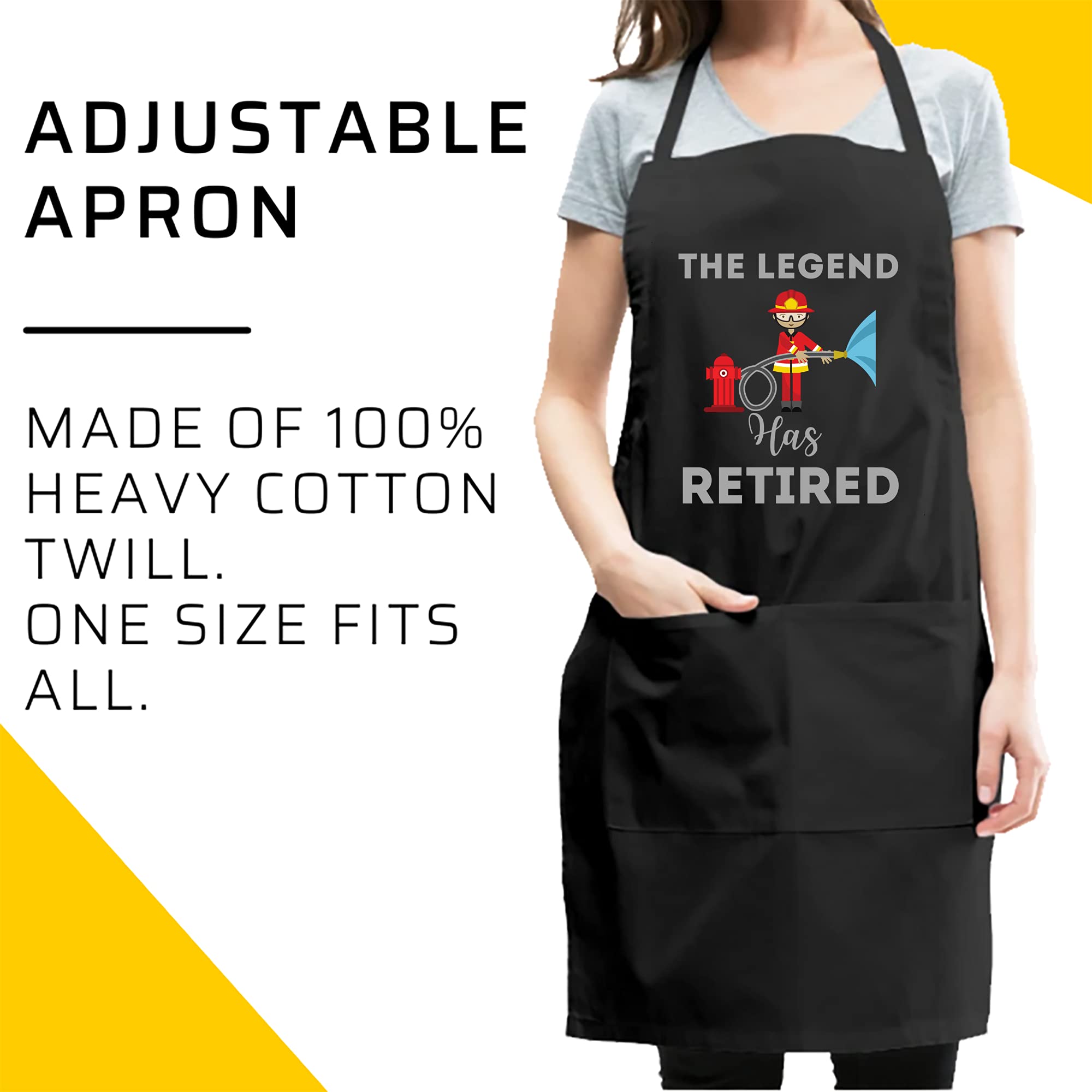 Retired Black Apron for Kitchen - Legendary Firefighter Retirement Gift, Cooking Apron for BBQ & Grilling, Perfect for Retirement Parties & Chef Decor