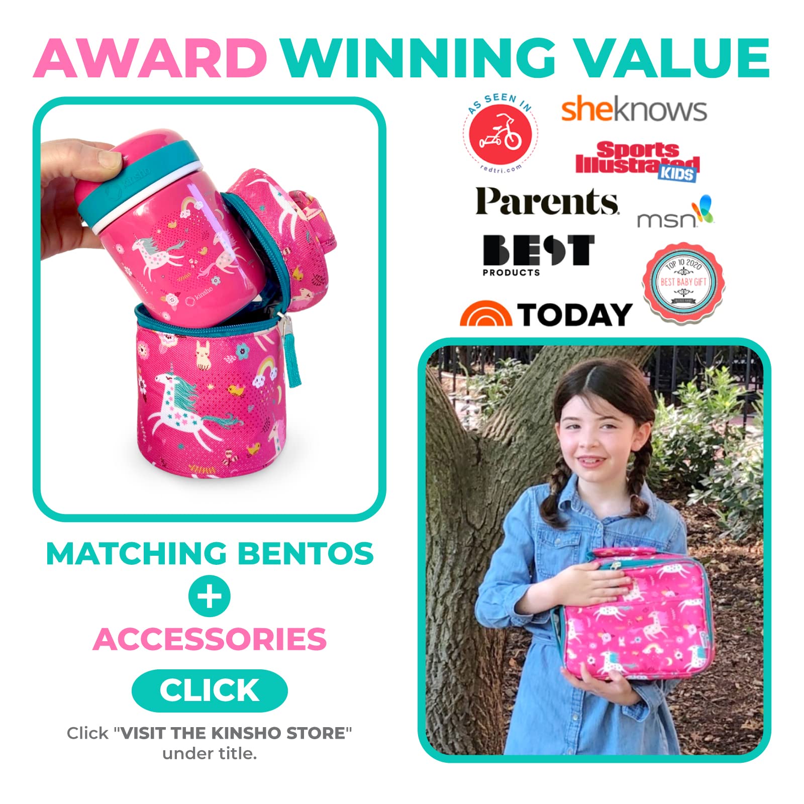Insulated Bento Lunch Box for Kids with 5 Compartments, BPA-Free Removable Tray & Ice Pack - Unicorn Design for School, Daycare & Travel | Includes Water Bottle & Snack Container | Perfect for Preschoolers & Toddlers