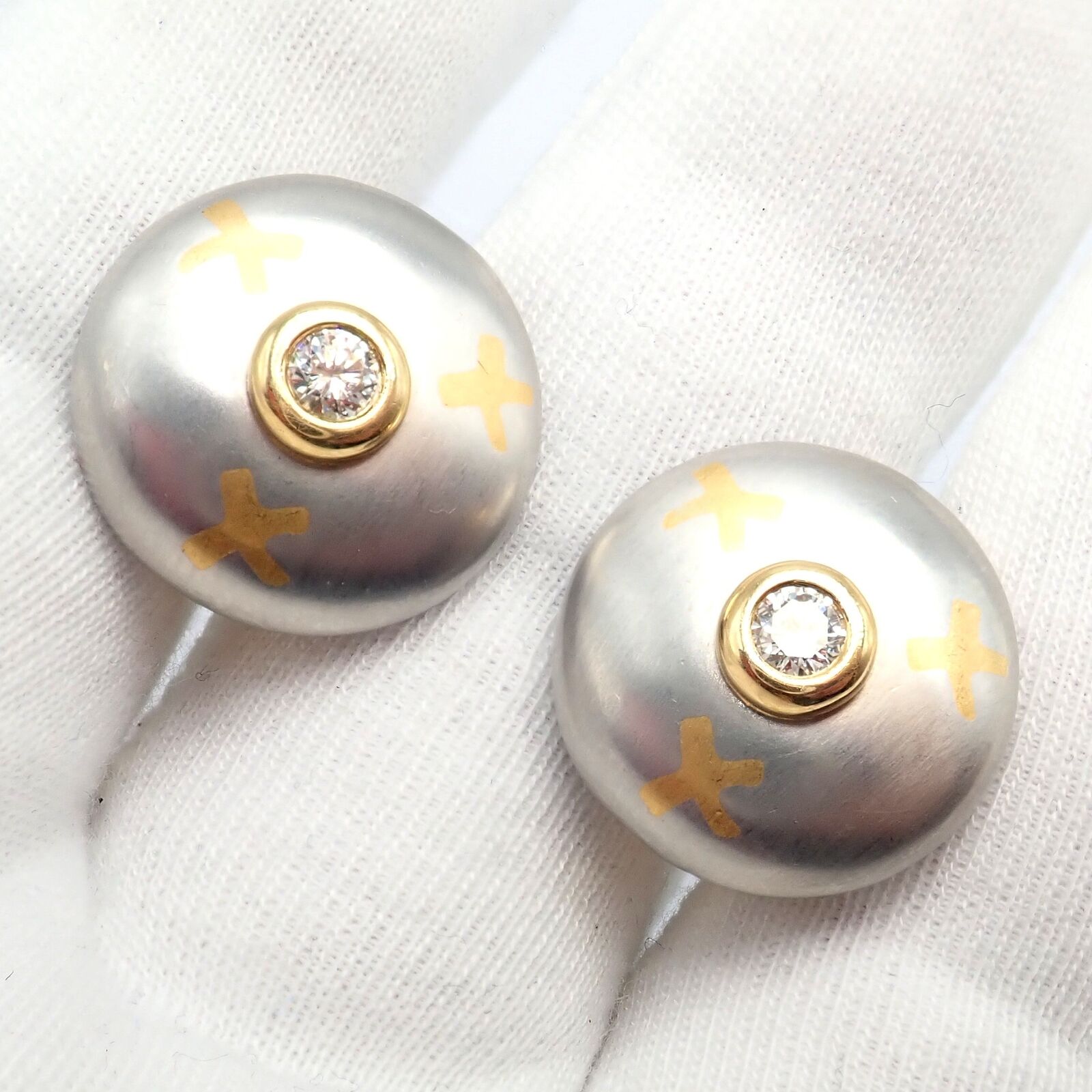 Authentic Tiffany & Co Platinum & 18k Yellow Gold Picasso Diamond X Earrings - Luxury Jewelry for Weddings, Anniversaries & Special Occasions