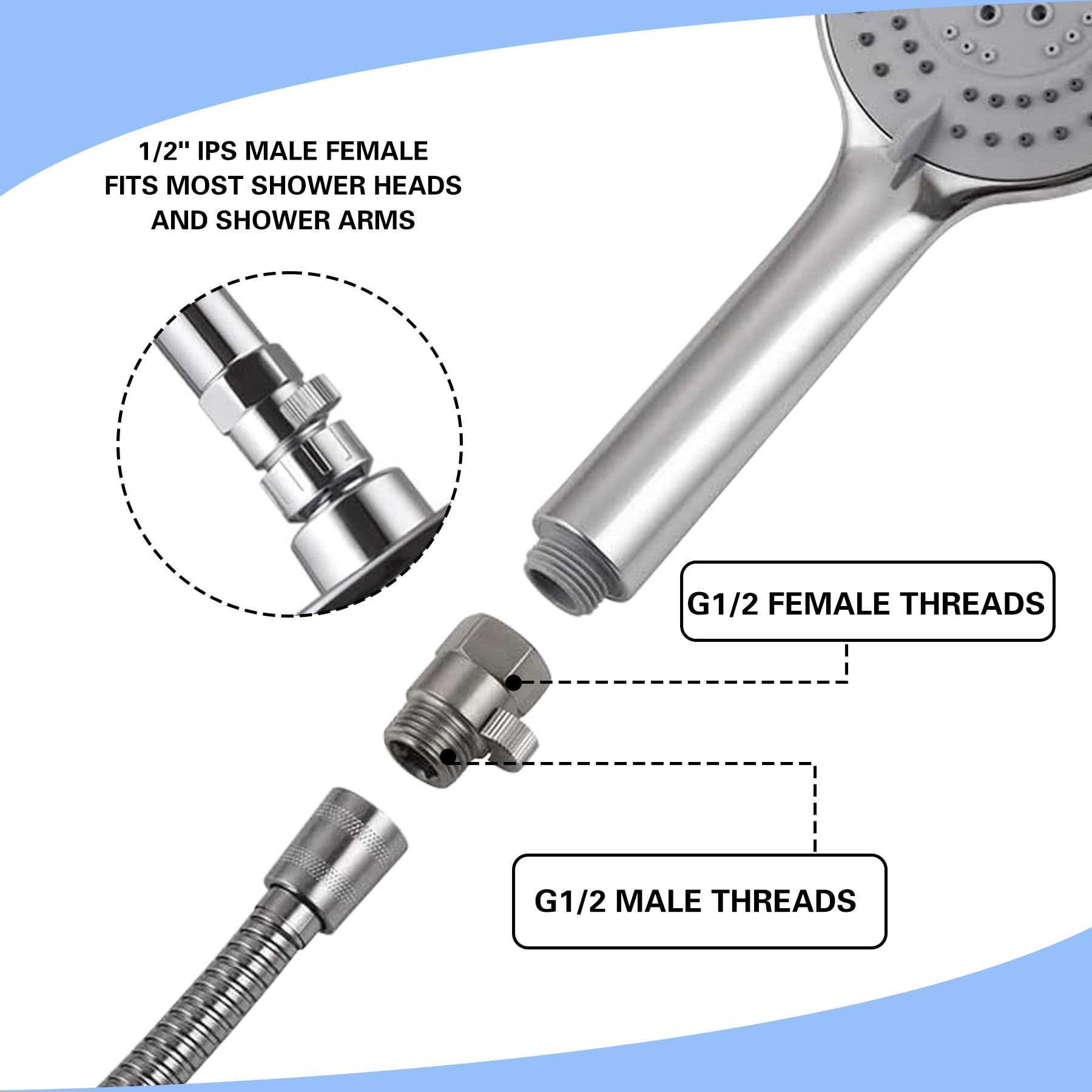 Worldwhere Shower Flow Control Valve - Brass Shut Off Valve for Hand Shower or Fixed Shower Head, G1/2