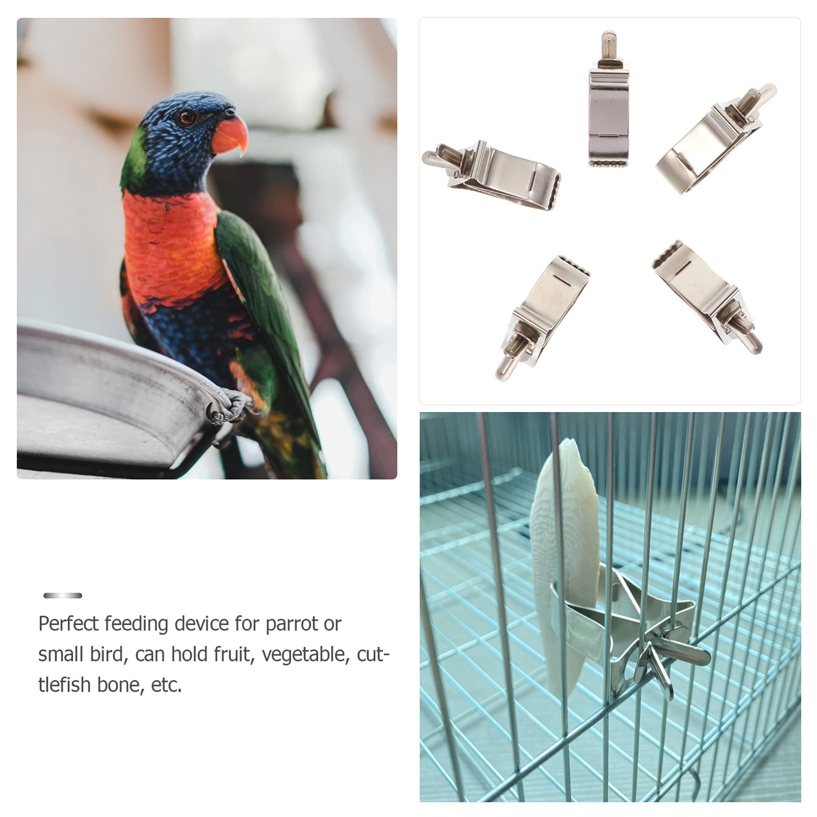 5pcs Bird Food Clips - Stainless Steel Parrot Vegetable Clips, Bird Cage Food Feeding Clips for Parakeets, Cockatiels, Lovebirds - Perfect for Securing Fresh Fruits, Veggies in Bird Cages - Durable Pet Bird Supplies for Daily Feeding