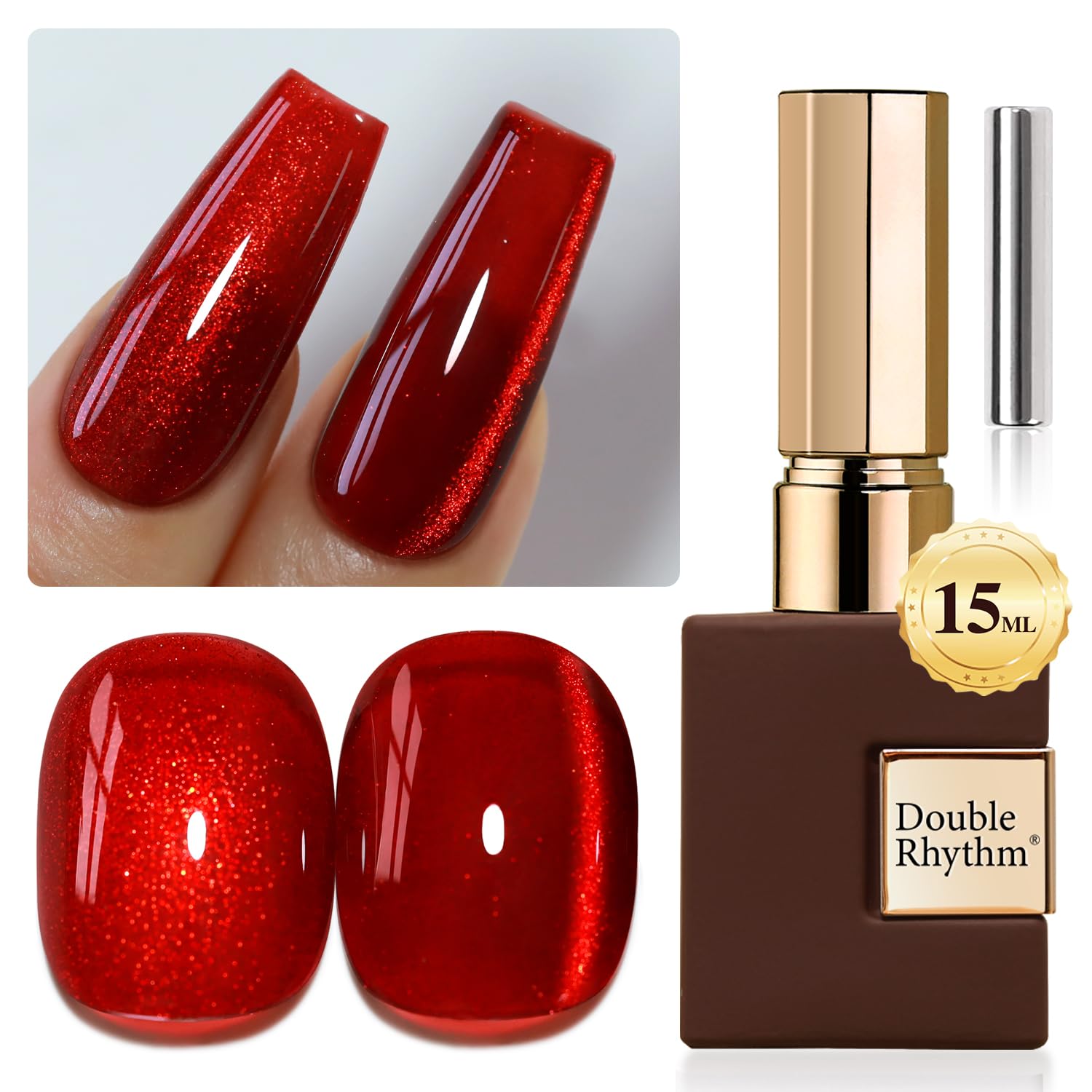 Double Rhythm 0.5 OZ Magnetic Cat Eye Gel Nail Polish - 15ML Holographic Glitter Shimmer Translucent Jelly Nail Lacquer (Blood Red MC1046) for Salon & DIY Home Manicure - Perfect for Parties, Weddings & Special Occasions
