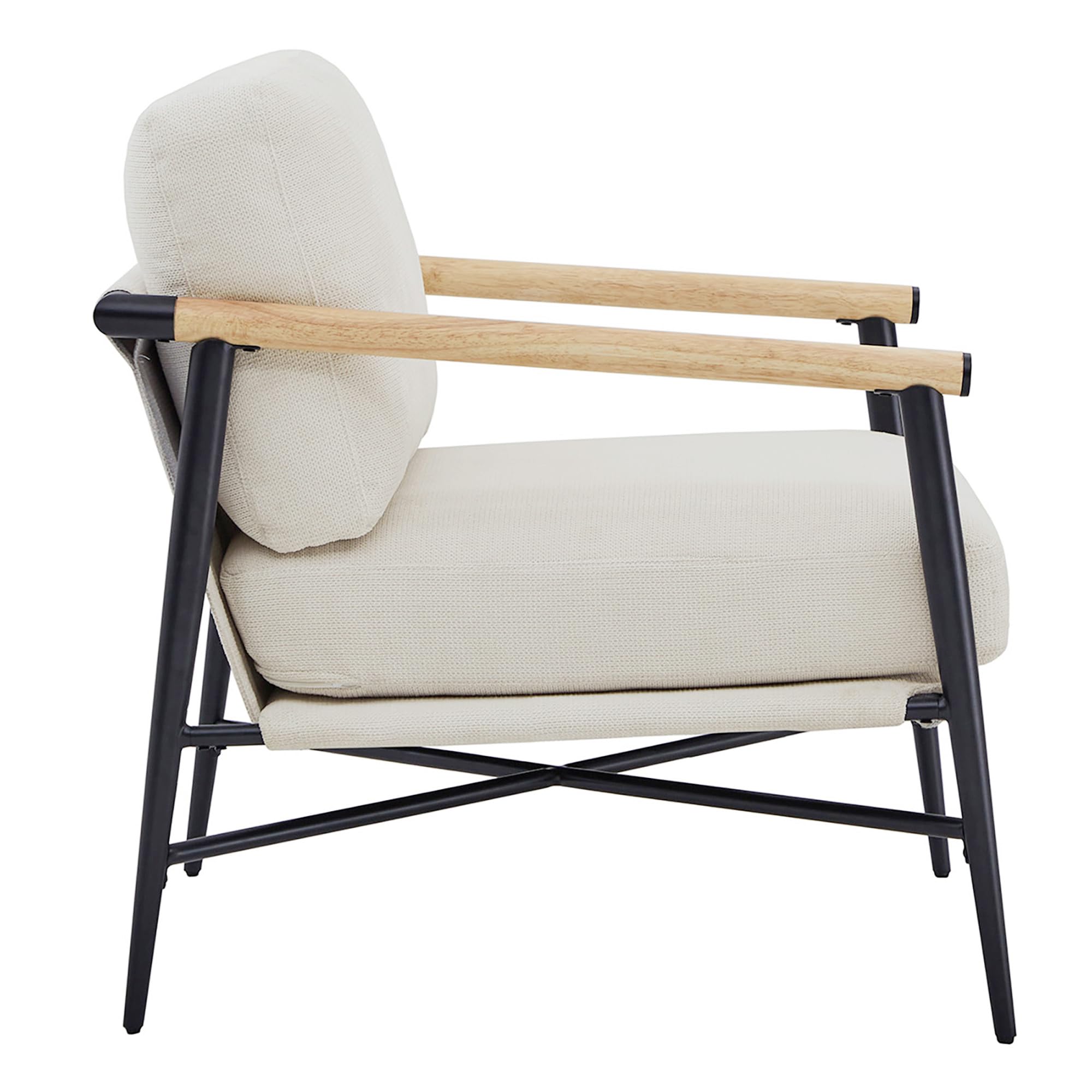 Watson & Whitely Mid Century Modern Accent Chair - Upholstered Lounge Armchair with Sturdy Metal Frame & Wooden Armrests - Comfortable Reading Chair for Living Room, Bedroom, Office - Perfect for Relaxing, Reading & Home Decor (White)