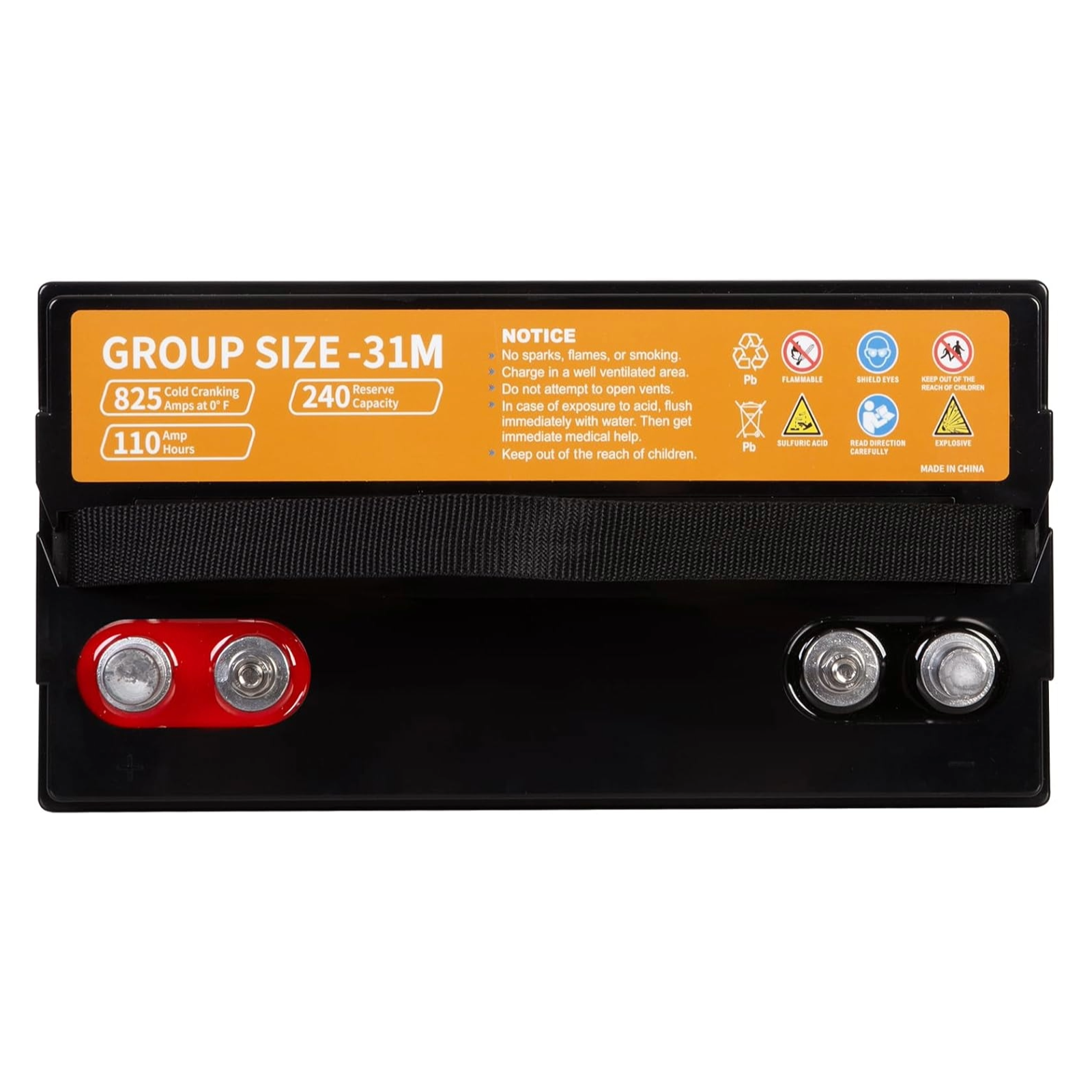 WEIZE BCI Group 31M AGM Battery - 12V 110AH, 240RC 825CCA - Dual Purpose Starter & Deep Cycle Battery for Marine, RV, Boats, Solar Power & Off-Grid Applications - Maintenance-Free Sealed Lead Acid Battery