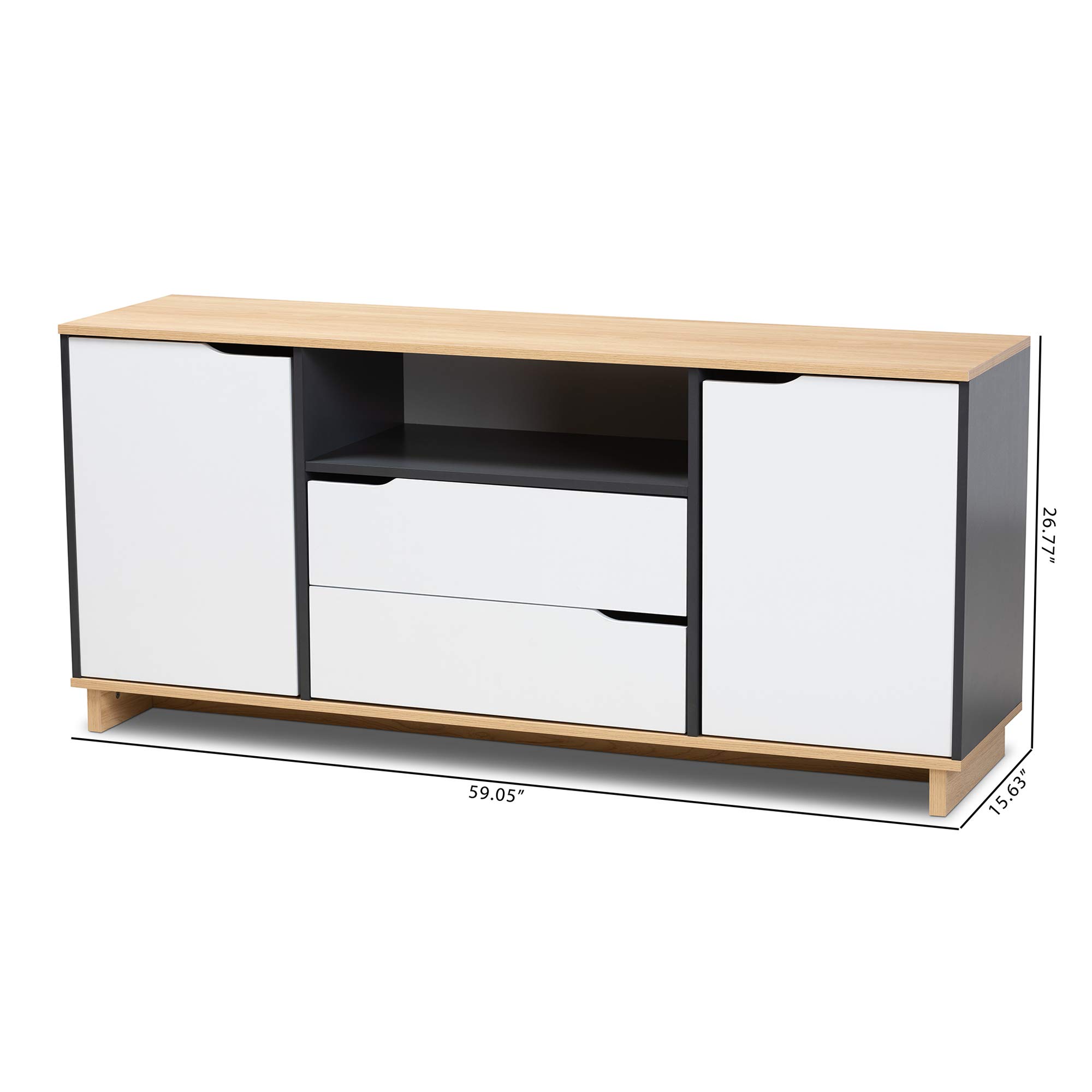 Baxton Studio Modern Sideboard & Buffet Server - White, Oak, Grey Finish - Entryway, Dining Room, Living Room Storage Furniture