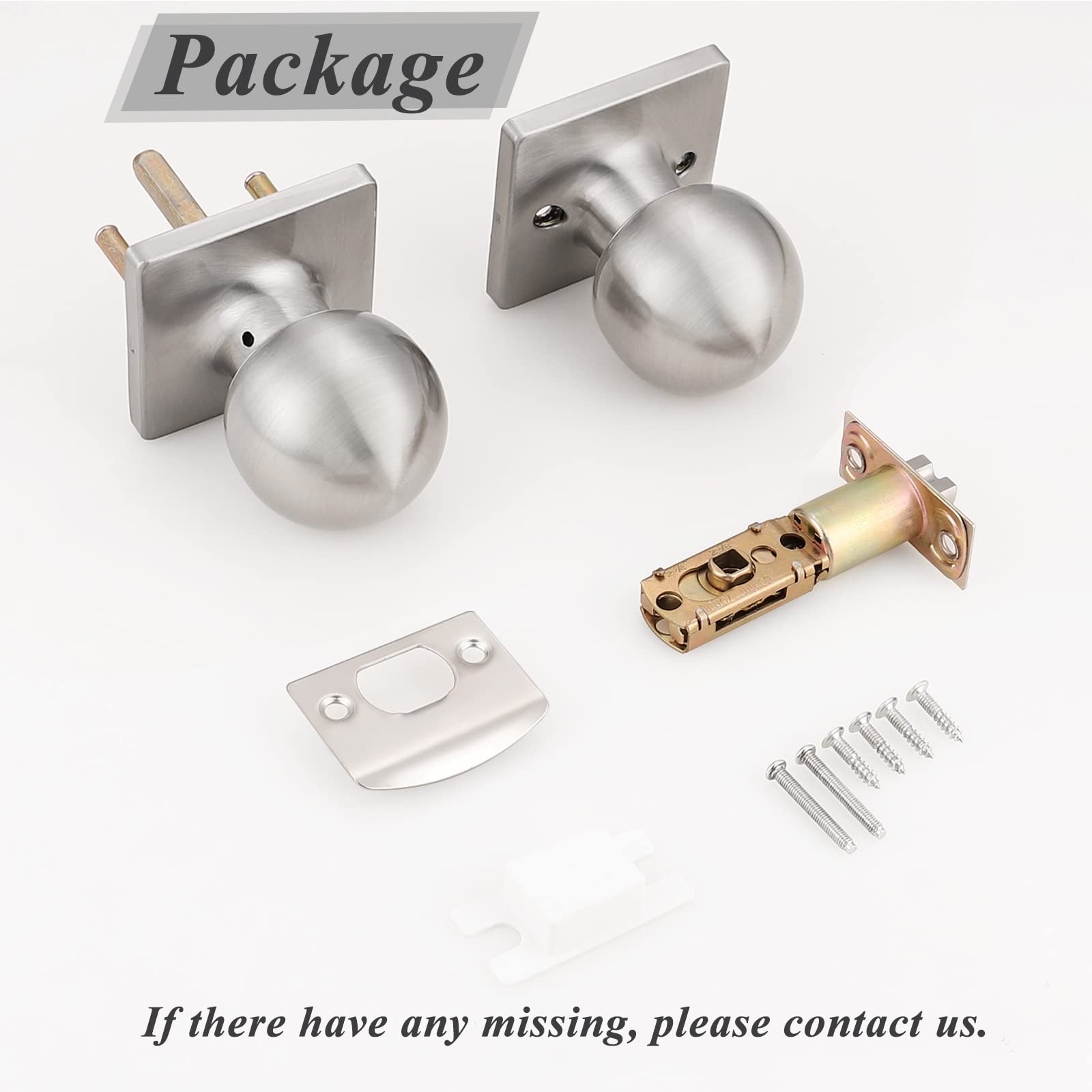 10 Pack Brushed Nickel Square Rosette Keyless Door Handles - Probrico Ball Passage Knobs for Hall Closet & Interior Doors | Durable Hardware for Home, Office & Commercial Spaces