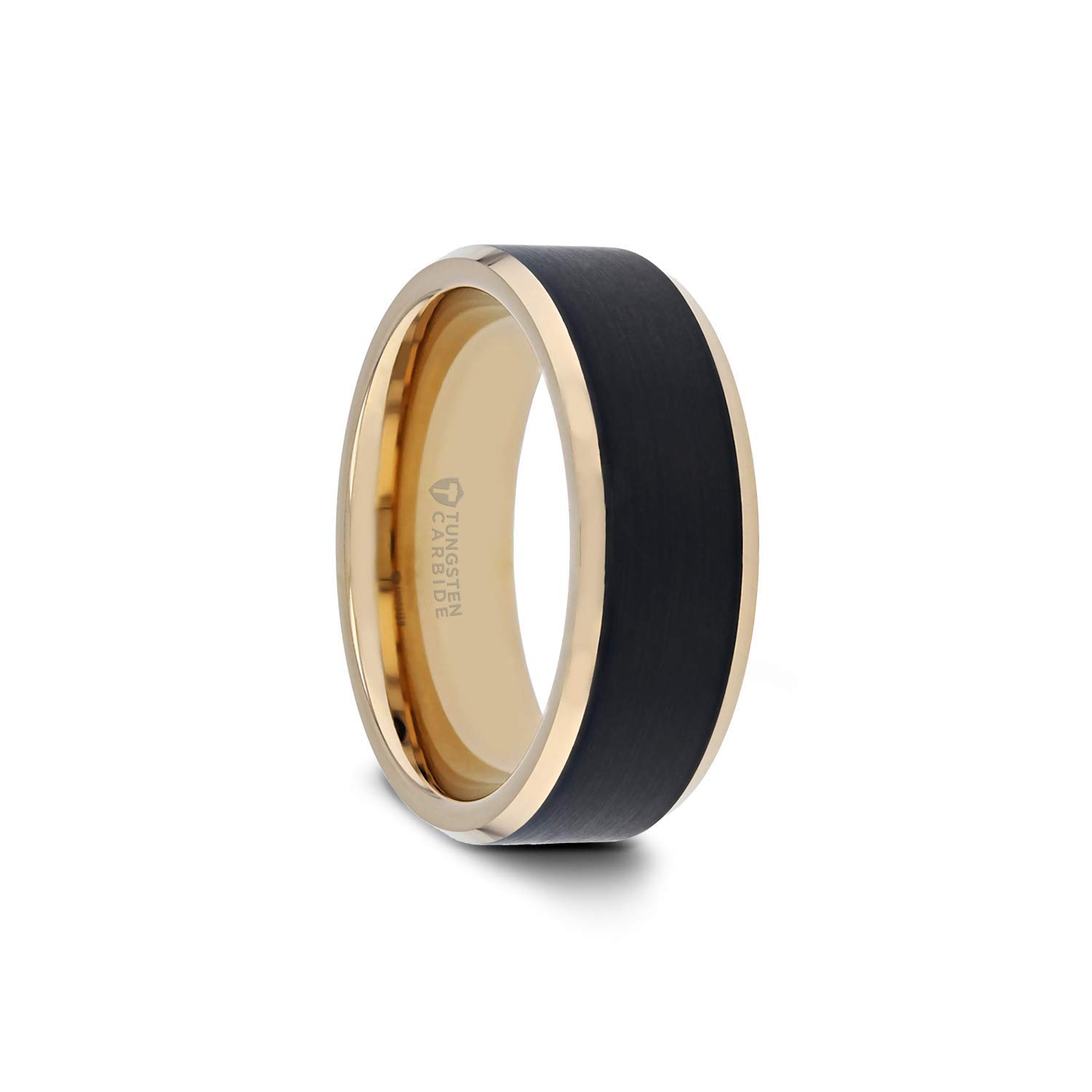 Premium Tungsten Wedding Rings for Men - Comfort Fit, Gold Plated with Black Matte Inlay - 8mm Width - Custom Engraving Available - Perfect for Anniversary Gifts & Everyday Wear