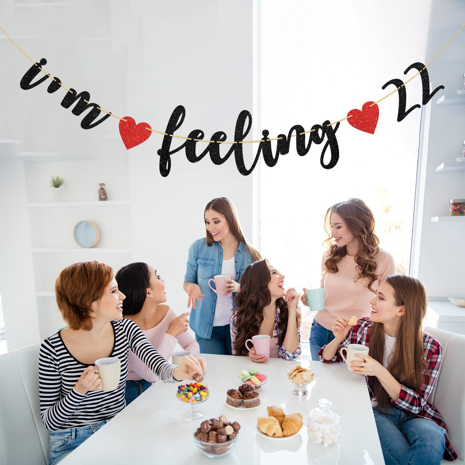 Happy 22nd Birthday Banner - Black Glitter 'I'm Feeling 22' Party Decorations for 22nd Birthday Celebrations, Home Decor & Milestone Parties