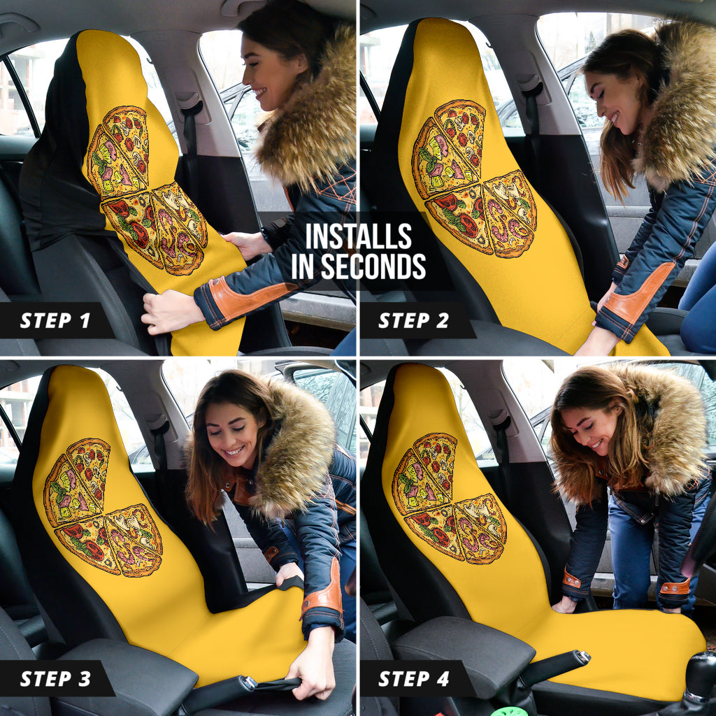 Stylish Pizza Pattern Yellow Background Car Seat Covers - Waterproof & Non-Slip (Style 210102) - Perfect for Cars, Trucks & SUVs - Fun Food-Themed Auto Accessories