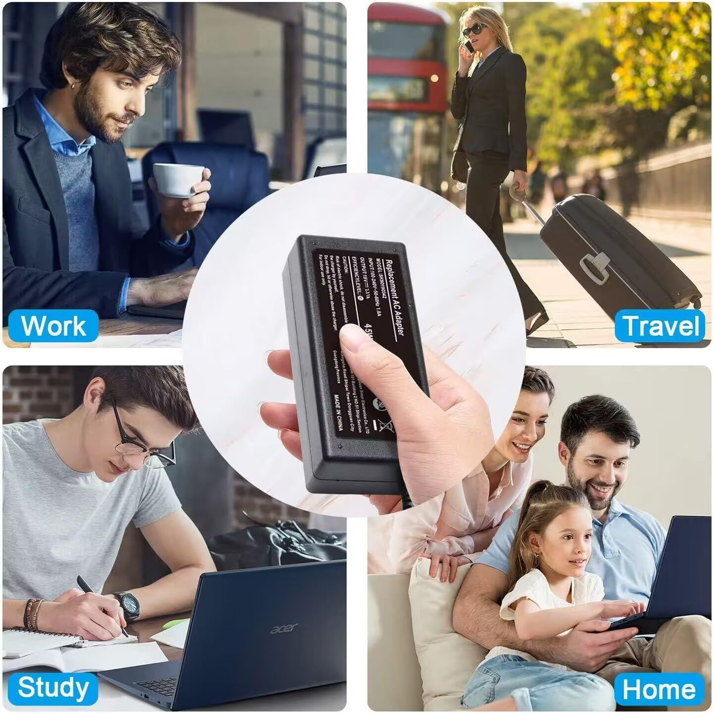 45W USB C Laptop Charger - Fast Charging Power Adapter Compatible with Chromebook, HP, Dell, Acer, Asus, Samsung | Perfect for Home, Office & Travel Use