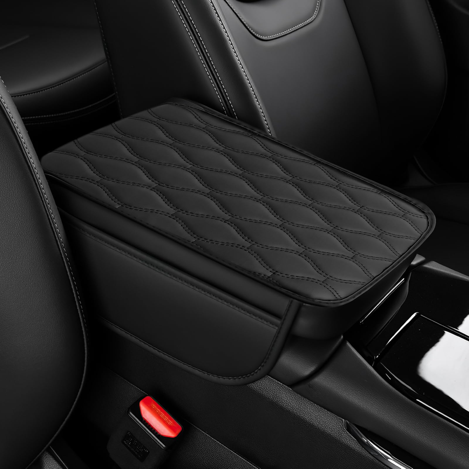 LEIWOOR Universal Car Center Console Cover with 2 Storage Pockets - Soft Armrest Cushion Pad for Most Vehicles - Black Car Interior Accessories for Comfort & Organization (Perfect for Road Trips & Daily Commutes)