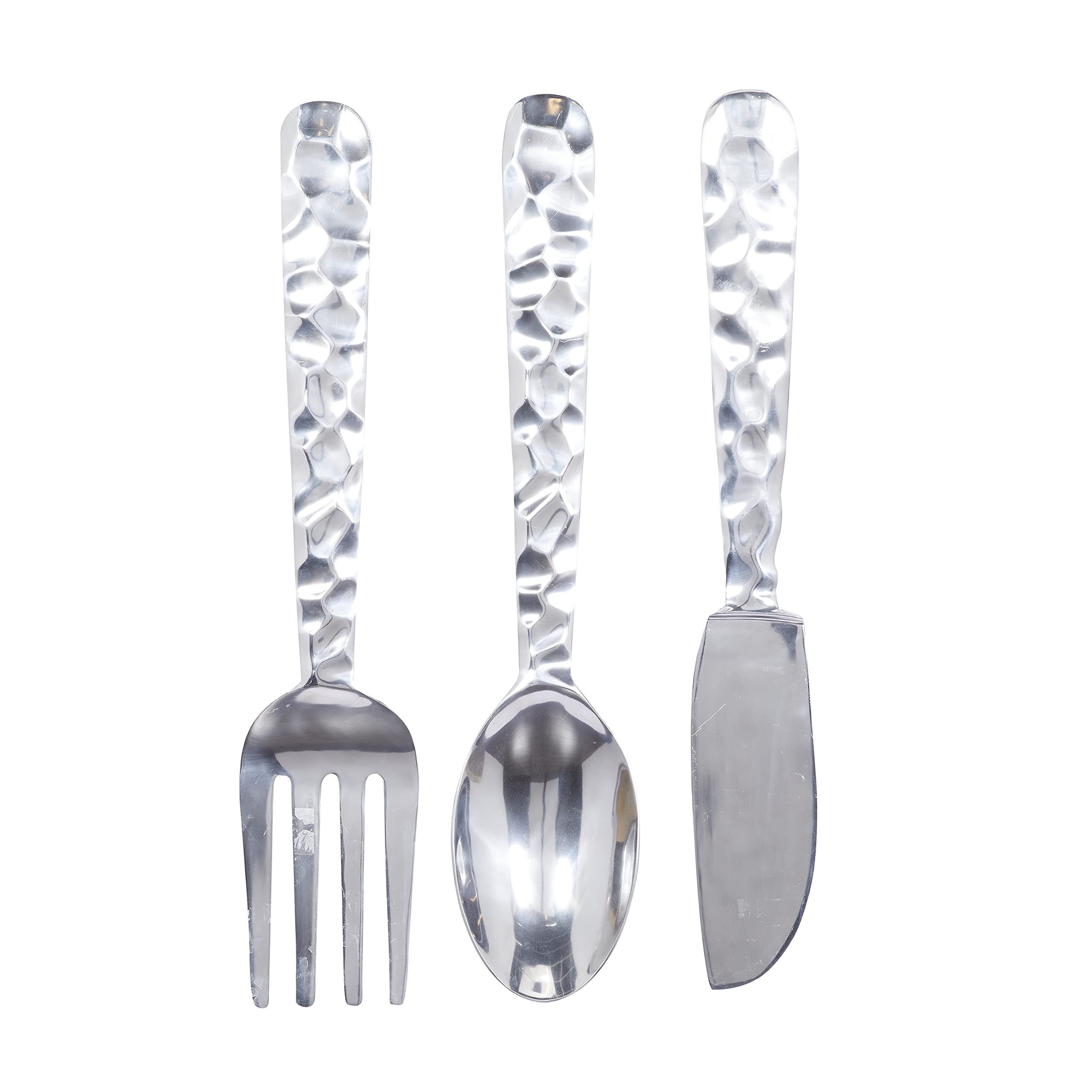 Deco 79 Traditional Hammered Aluminum Kitchen Utensils Wall Decor Set of 3 - 36 Inch Height, 8 Inch Width, Silver Finish | Vintage Farmhouse Kitchen Decor for Wall Display & Rustic Home Decorating